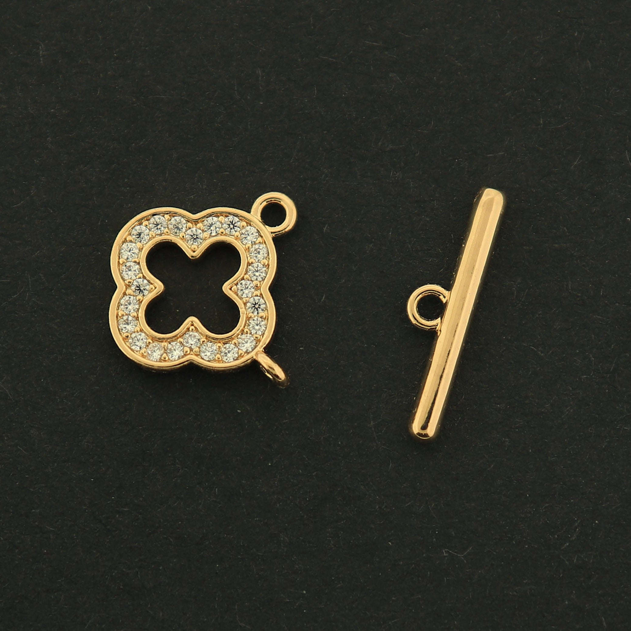 18k Flower Clasp - Rhinestone Design - 18k Gold Filled - GLD443