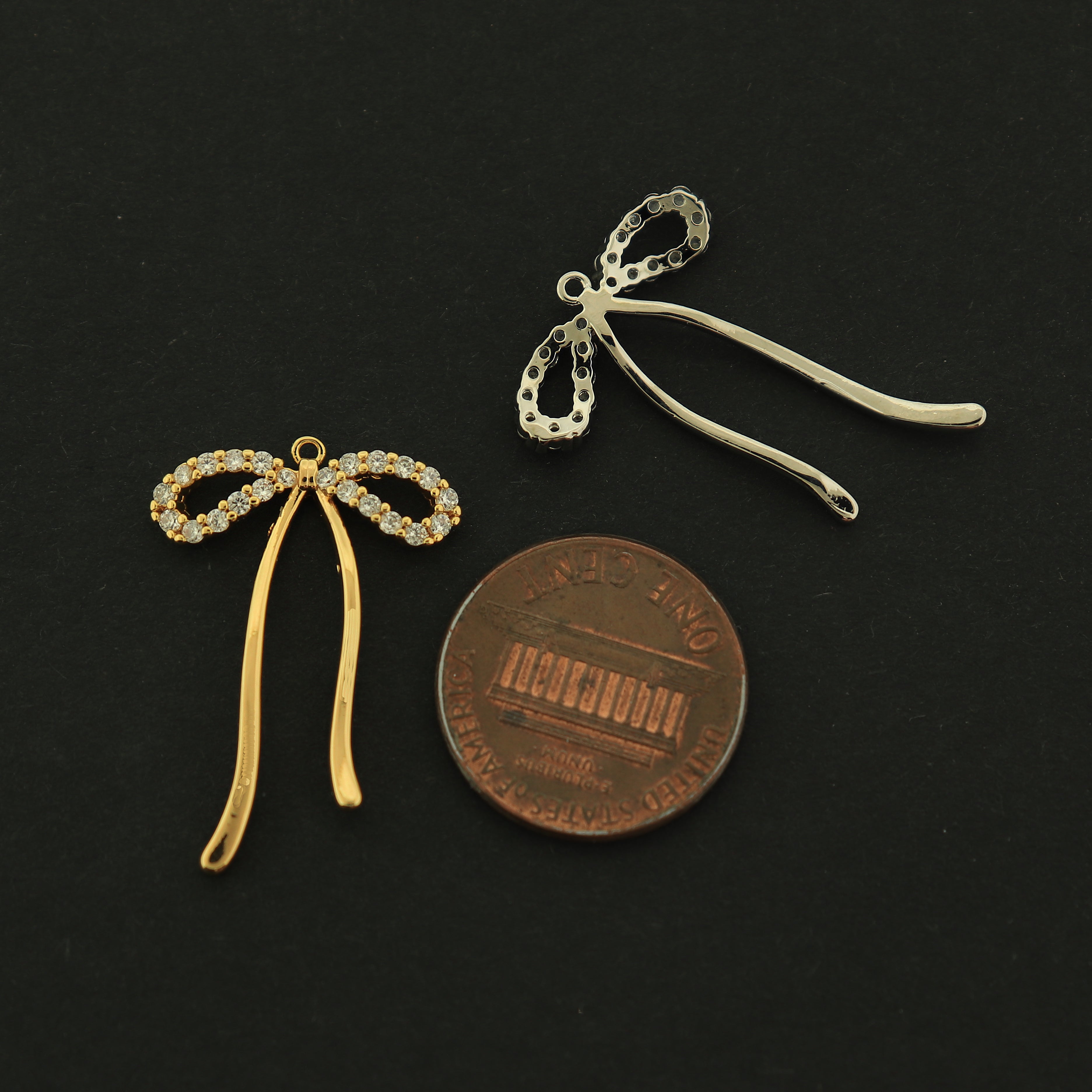 18k Gold Bow Charm - Fashion Pendant - 18k Gold Plated - Silver or Gold
