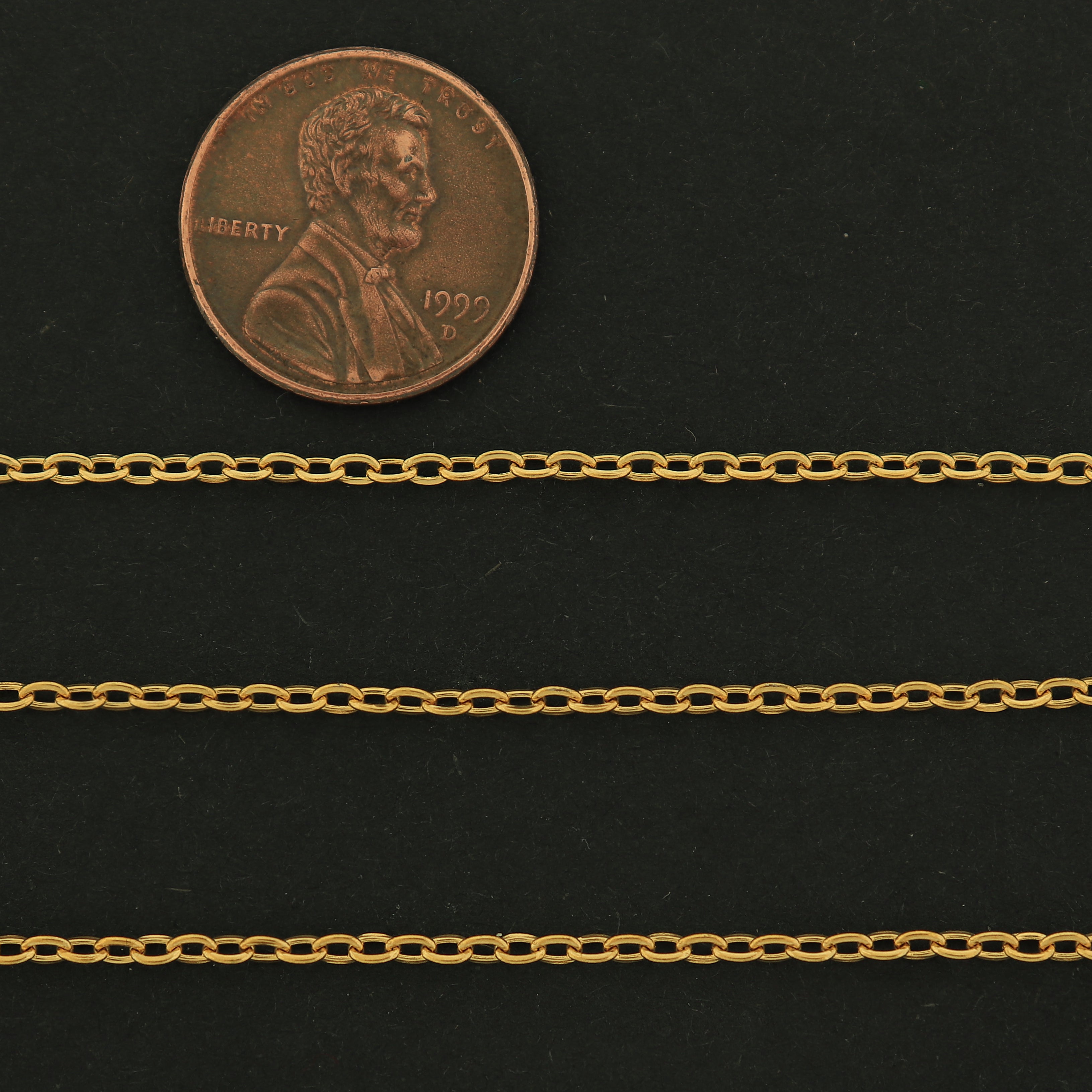 18k Gold Cable Chain - Dainty 0.5mm - 1 Foot - 18k Plated Stainless Steel - GLD005