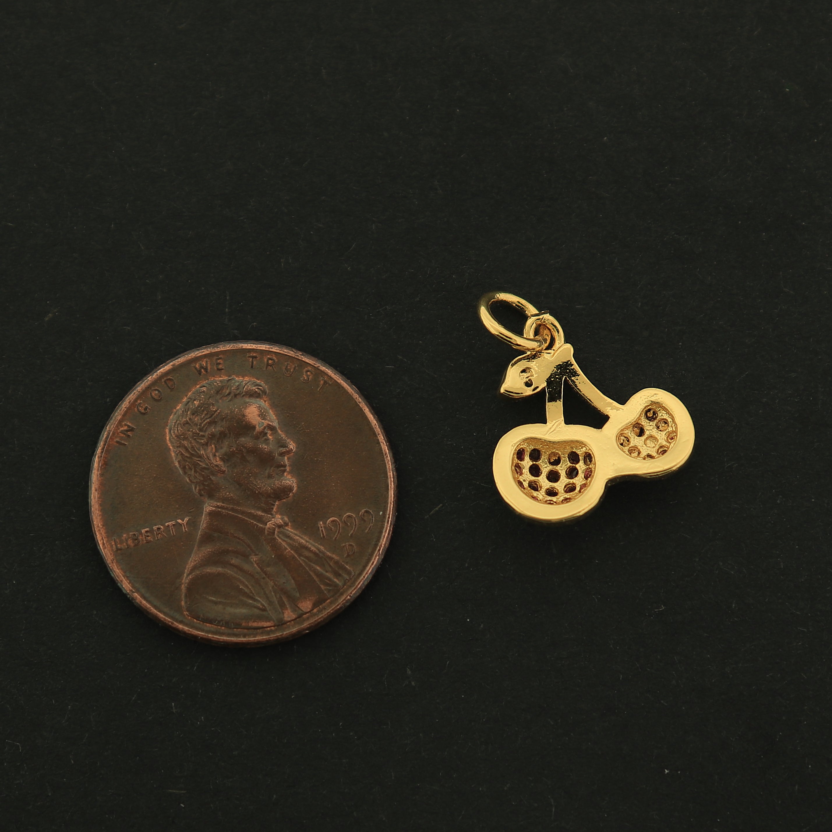 18k Gold Cherry Charm - Food Pendant - 18k Gold Plated - GLD120