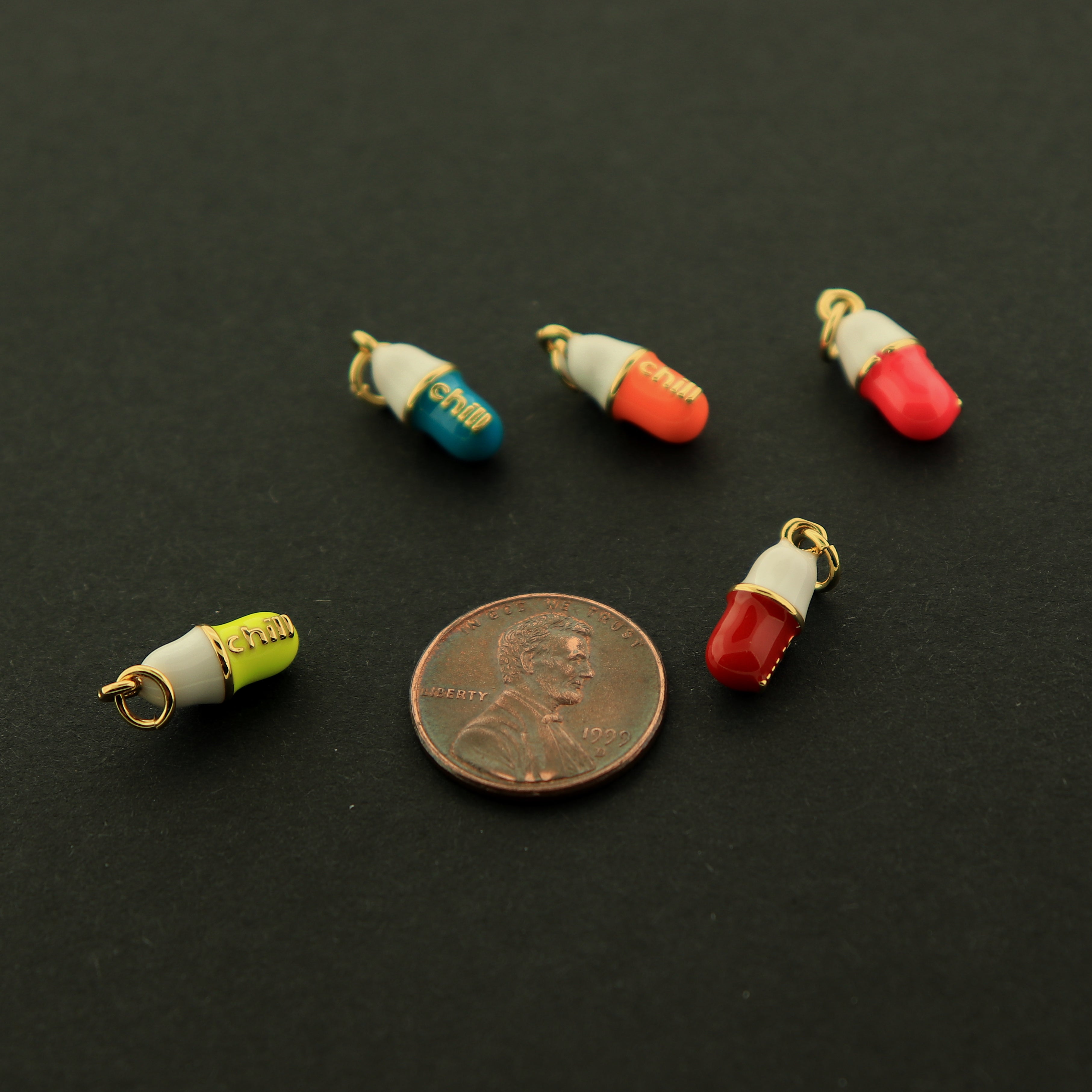 18k Gold Chill Pill Charm - 3D Enamel Pendant - 18k Gold Plated - Choose Your Color