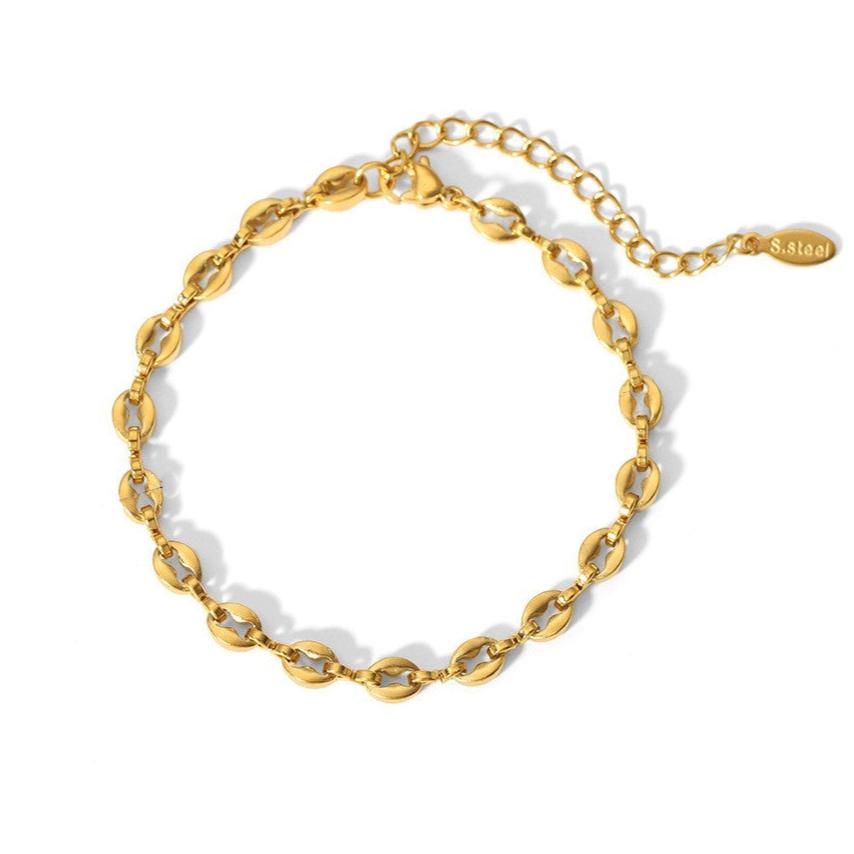 18k Gold Coffee Bean Bracelet - 18k Gold Plated Stainless Steel - N830