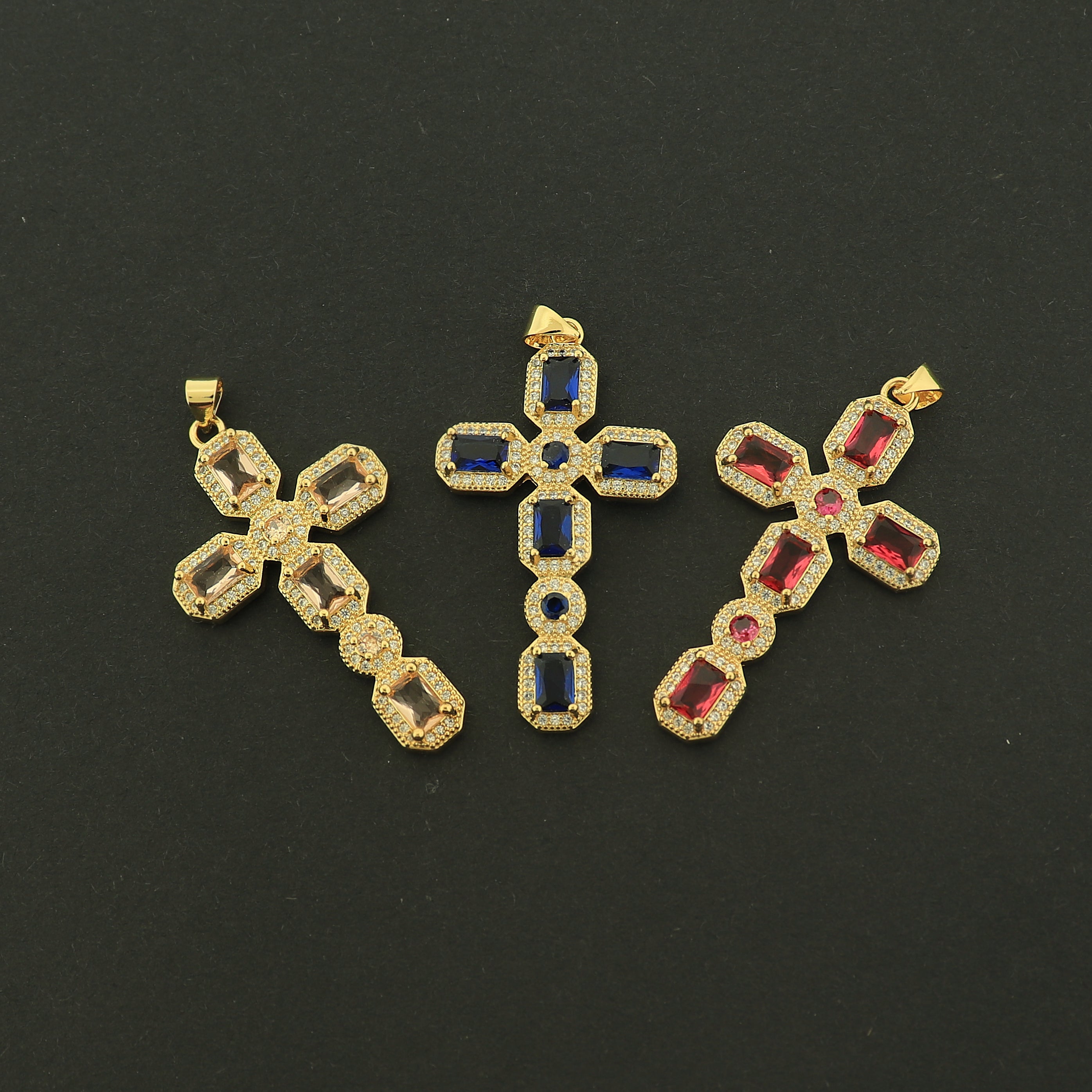 18k Gold Cross Charm - Religious Pendant - Choose Your Stone Color - 18k Gold Plated