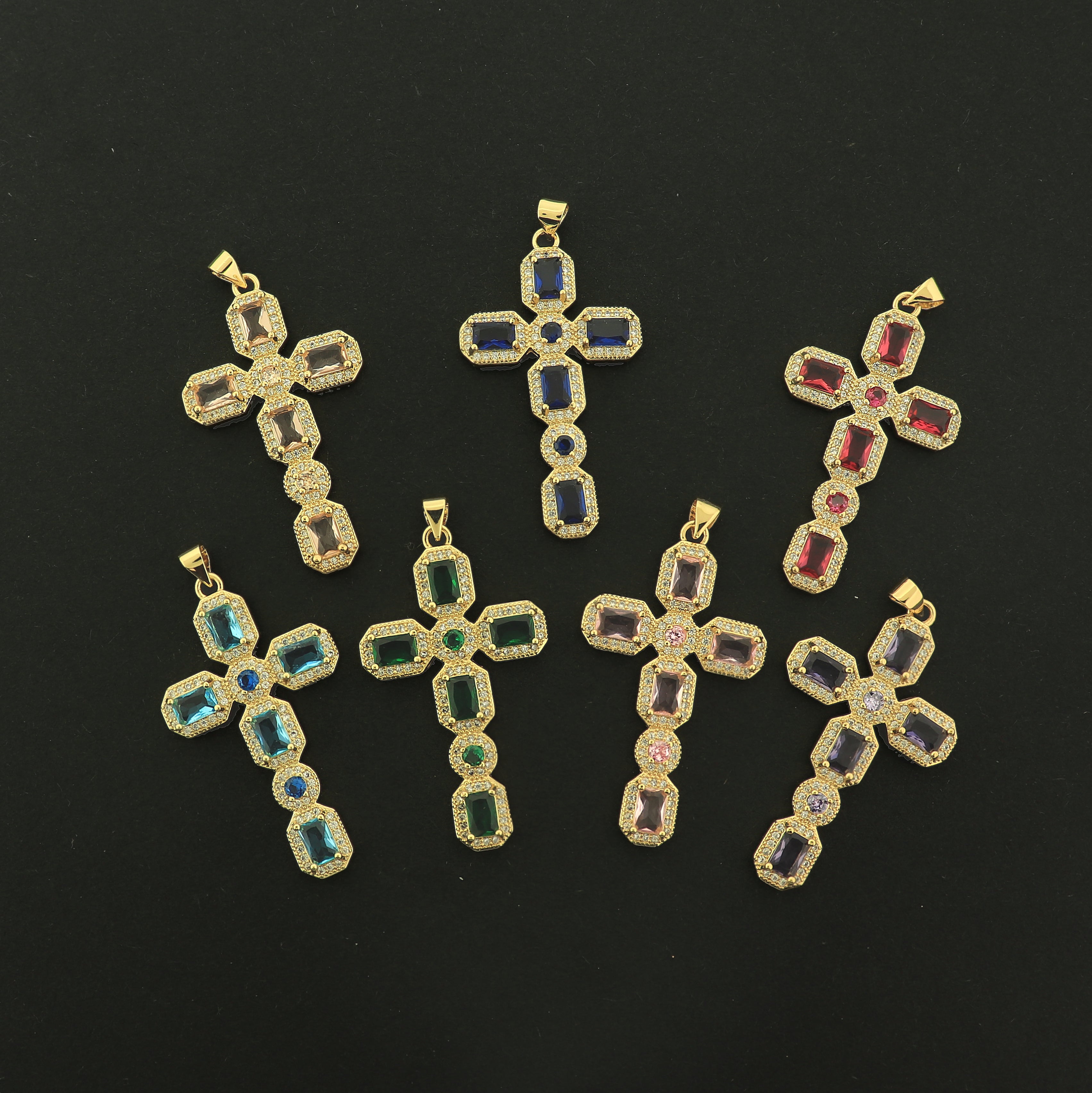 18k Gold Cross Charm - Religious Pendant - Choose Your Stone Color - 18k Gold Plated