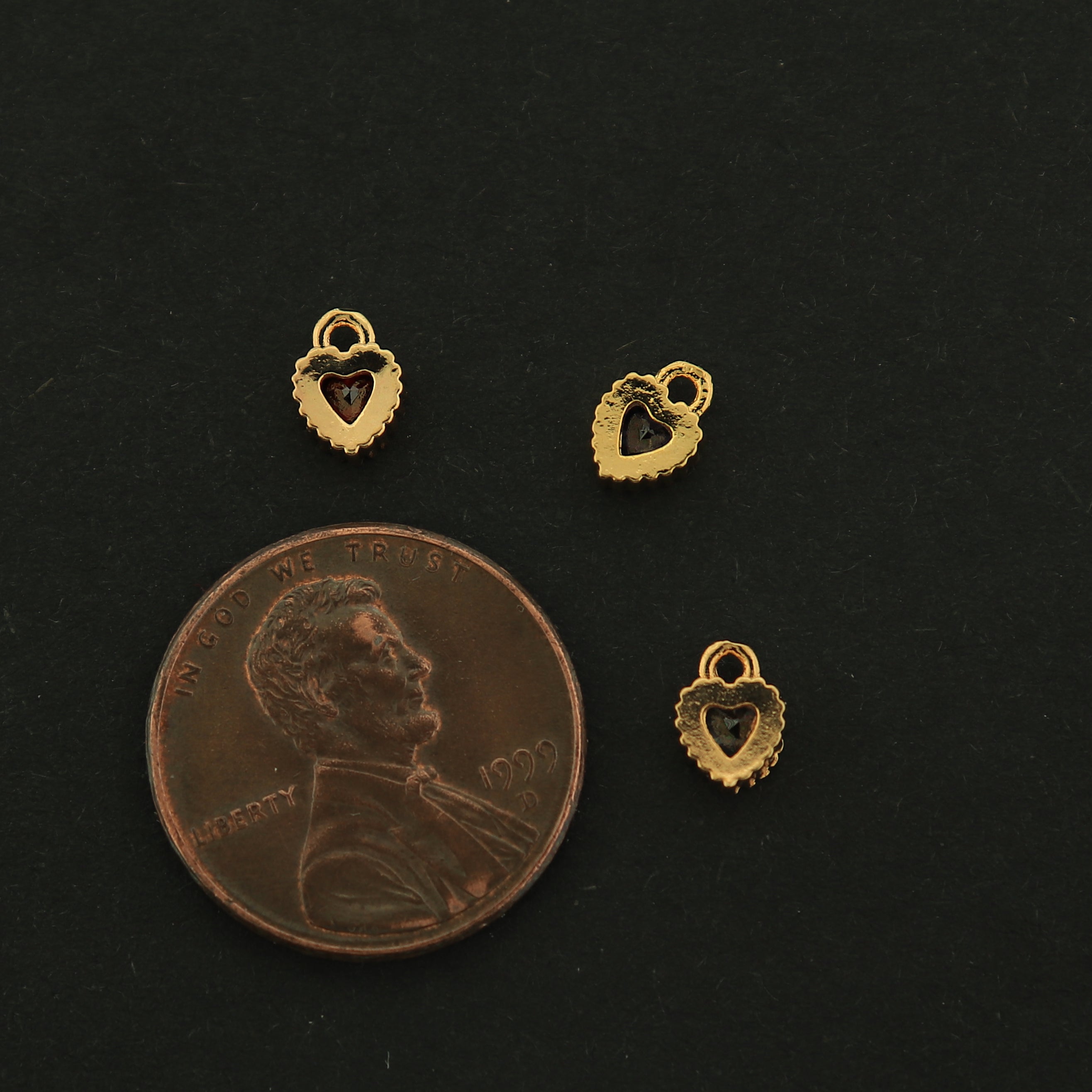 18k Gold Heart Charm - 2 Charms - Rhinestone Pendant - 18k Gold Filled - Choose Your Color