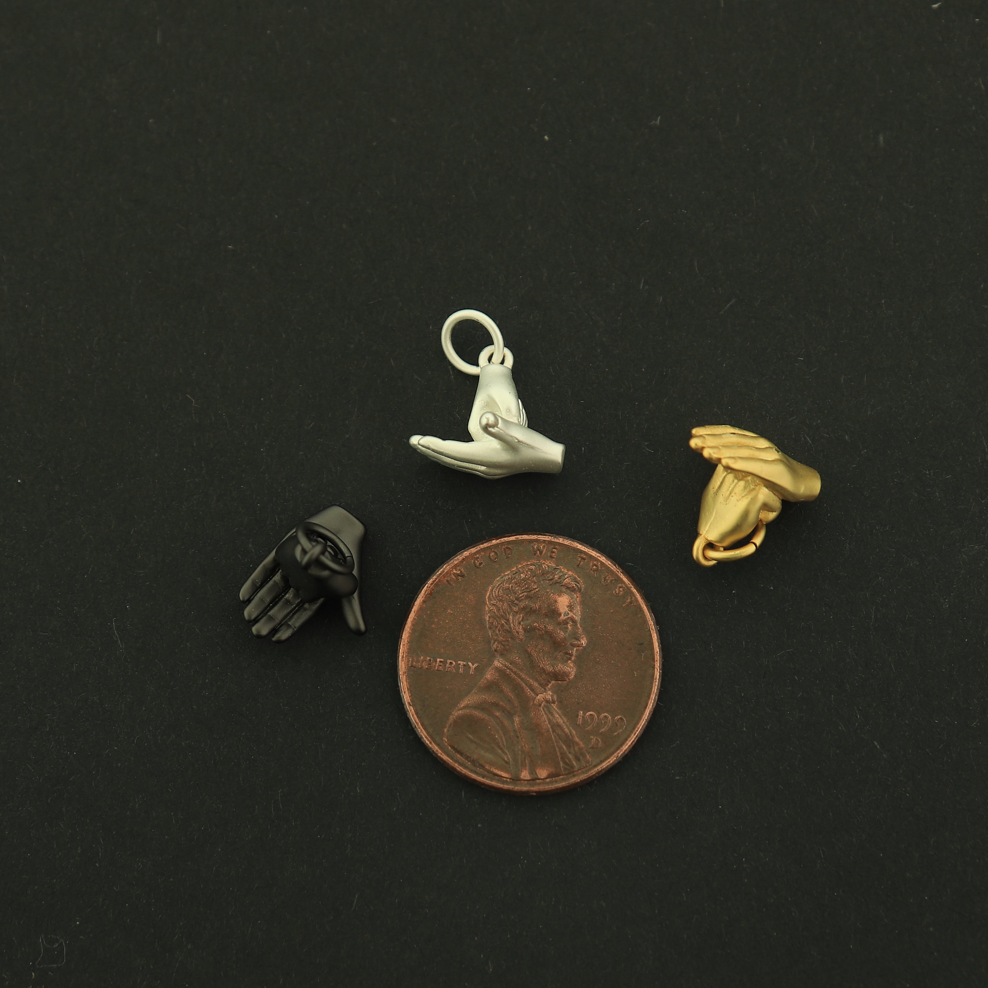 18k Gold Help Sign Charm - Hand Symbol Sign Language Pendants - 18k Matte Gold Plated - Choose Your Tone