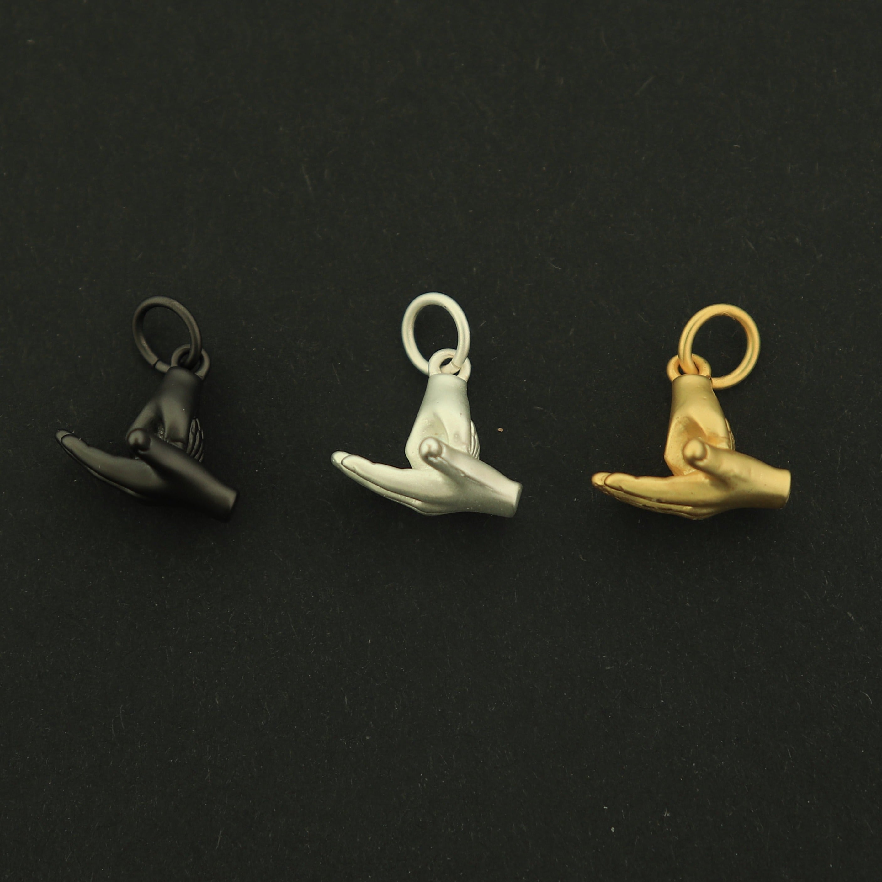 18k Gold Help Sign Charm - Hand Symbol Sign Language Pendants - 18k Matte Gold Plated - Choose Your Tone