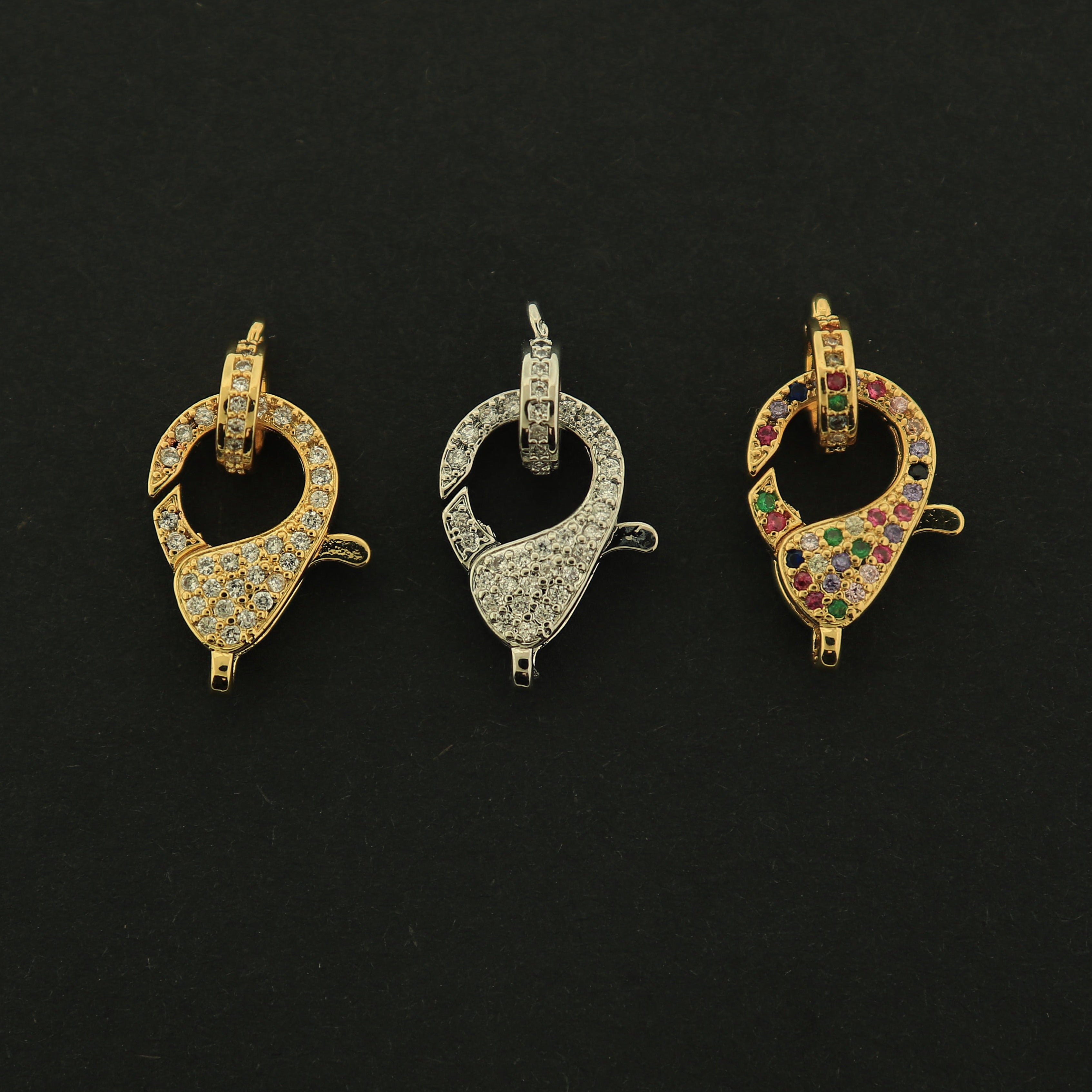 18k Gold Lobster Clasp with Bail Charm - 18K Gold Plated - Inset Rhinestones - Choose Your Tone