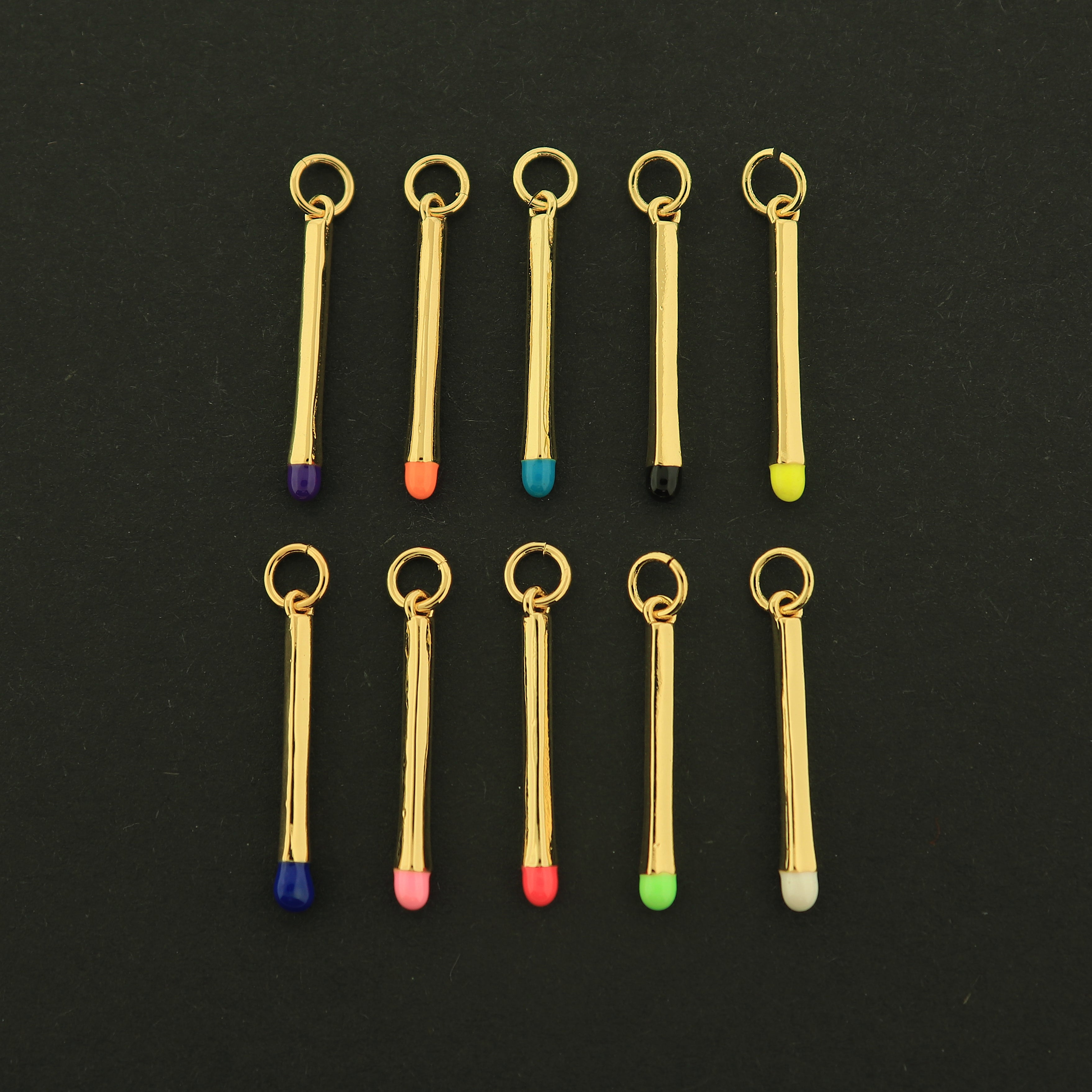 18k Gold Match Charm - Enamel Pendant - 18k Gold Plated - Choose Your Color