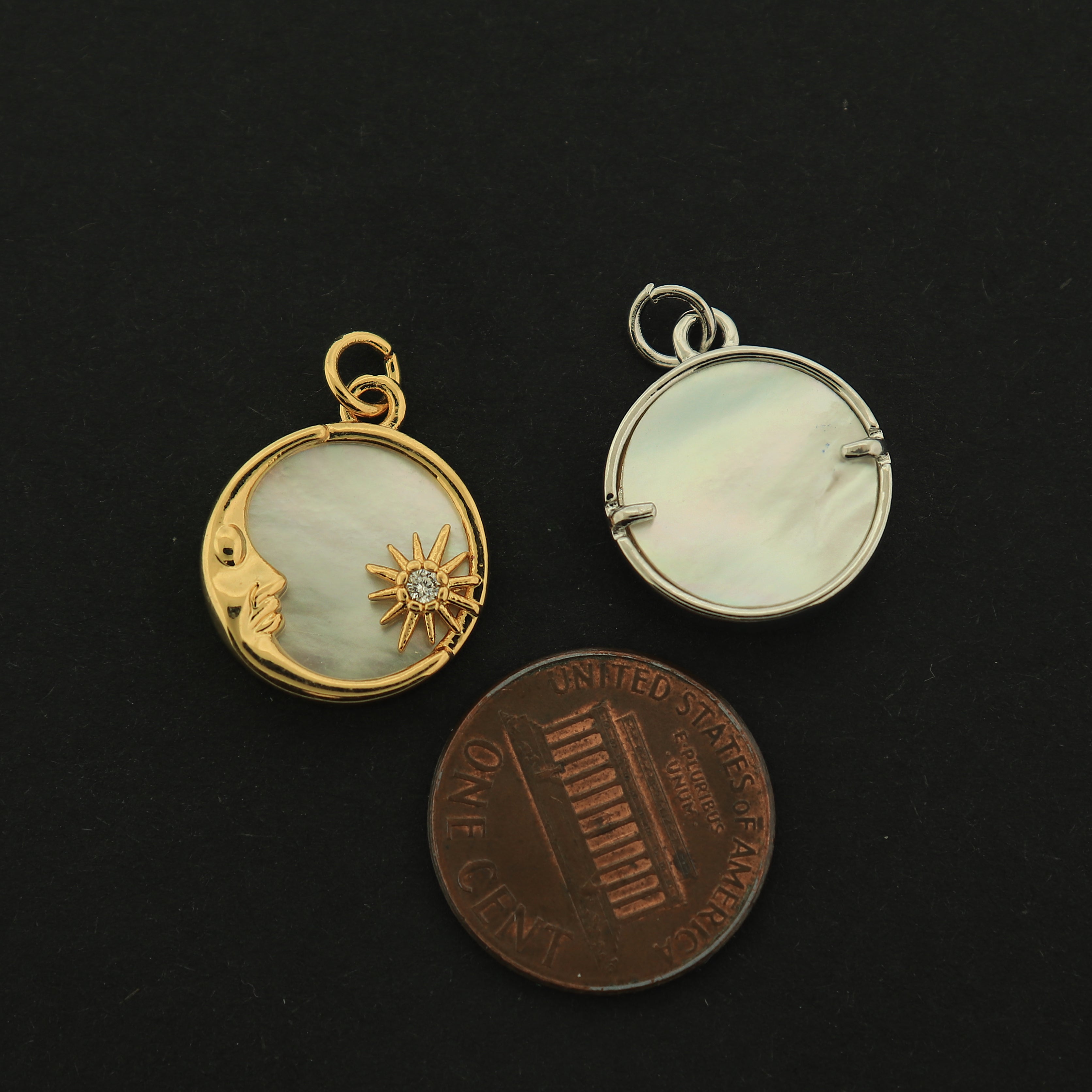 18k Gold Moon Charm - Pearl Shell Pendant - 18k Gold Plated - Choose Your Tone