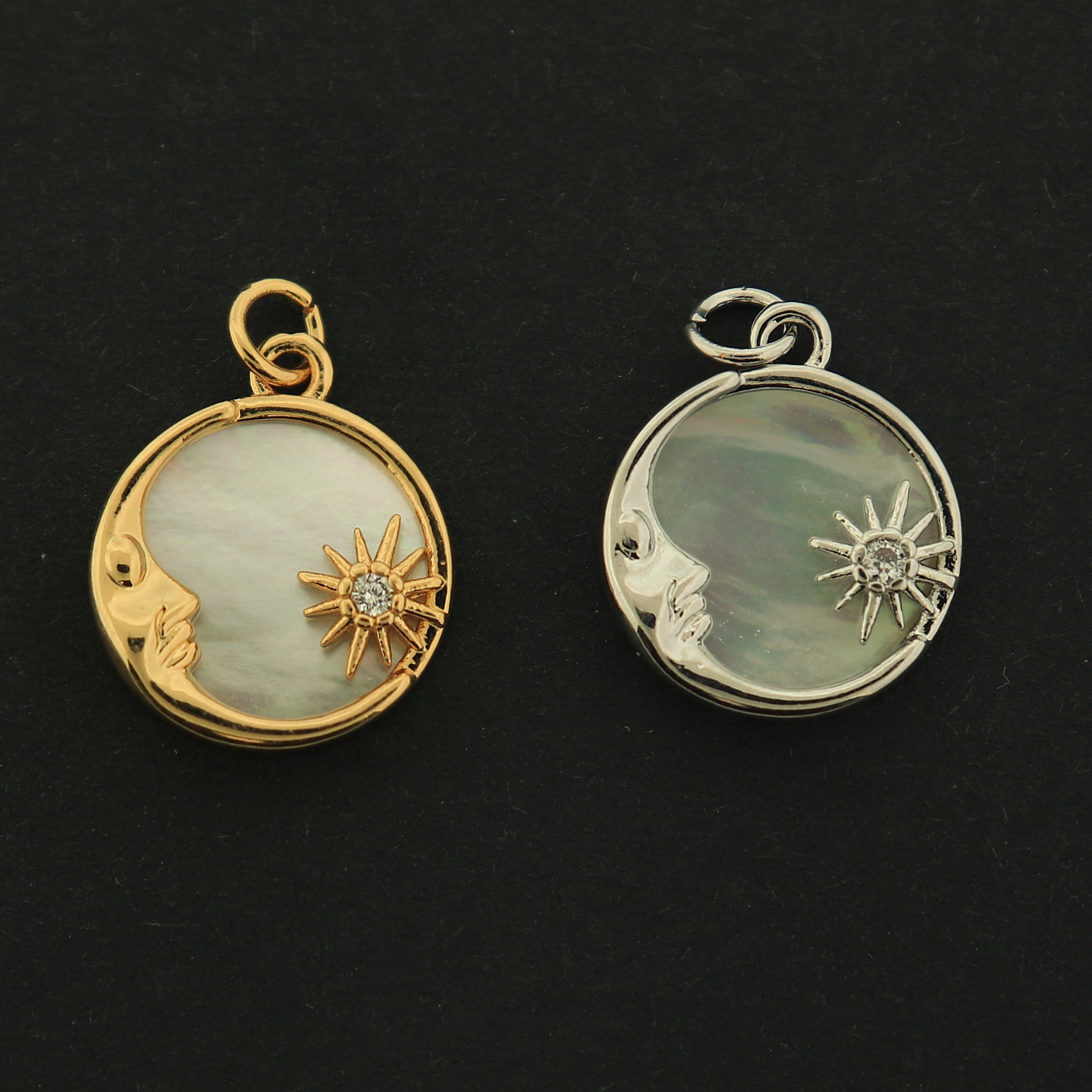 18k Gold Moon Charm - Pearl Shell Pendant - 18k Gold Plated - Choose Your Tone