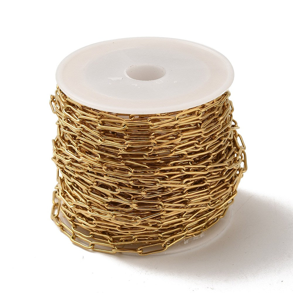 18k Gold Paperclip Chain - Per Foot - 18k Plated Stainless Steel - GLD986