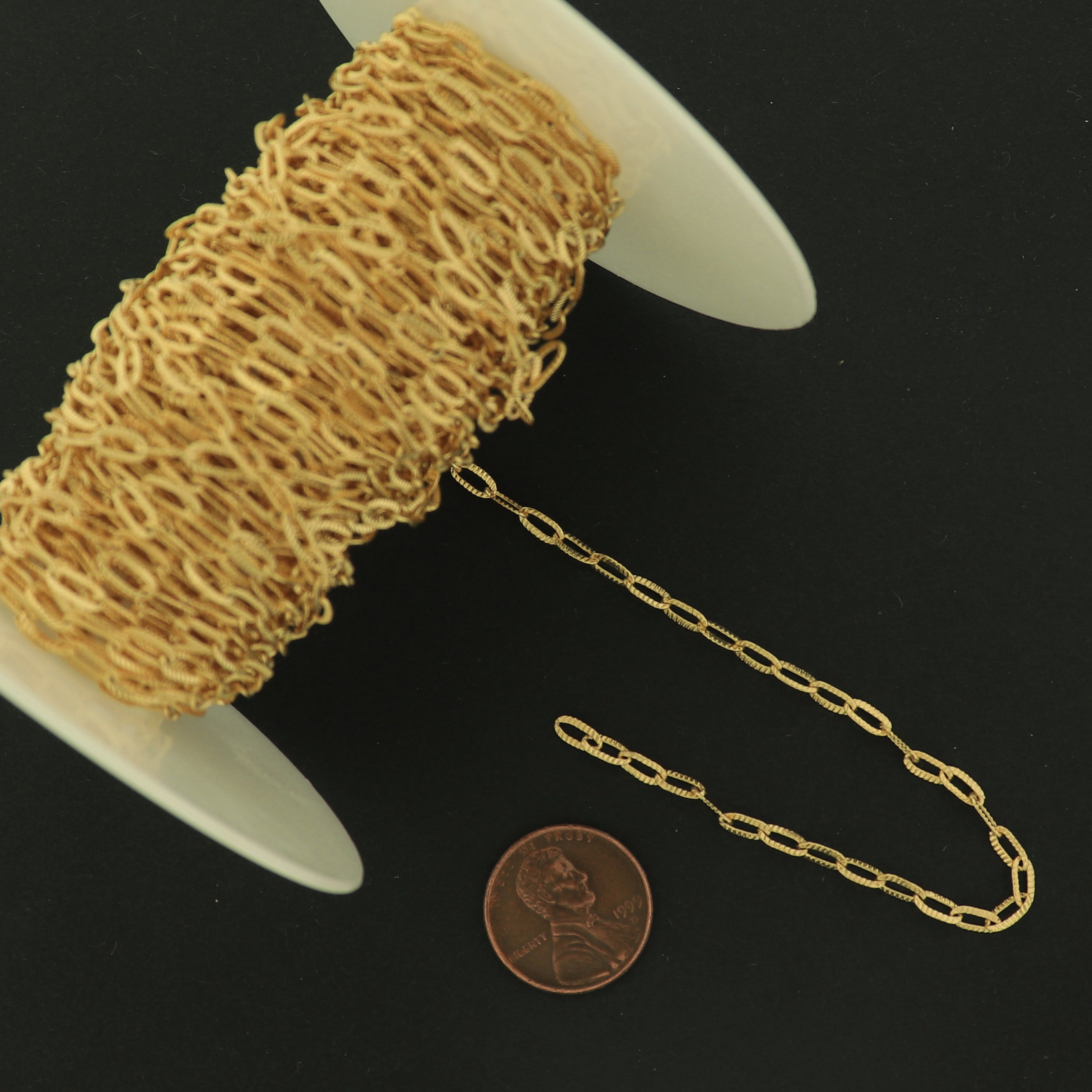 18k Gold Paperclip Chain - Textured - Per Foot - 18k Gold Plated Brass - GLD003