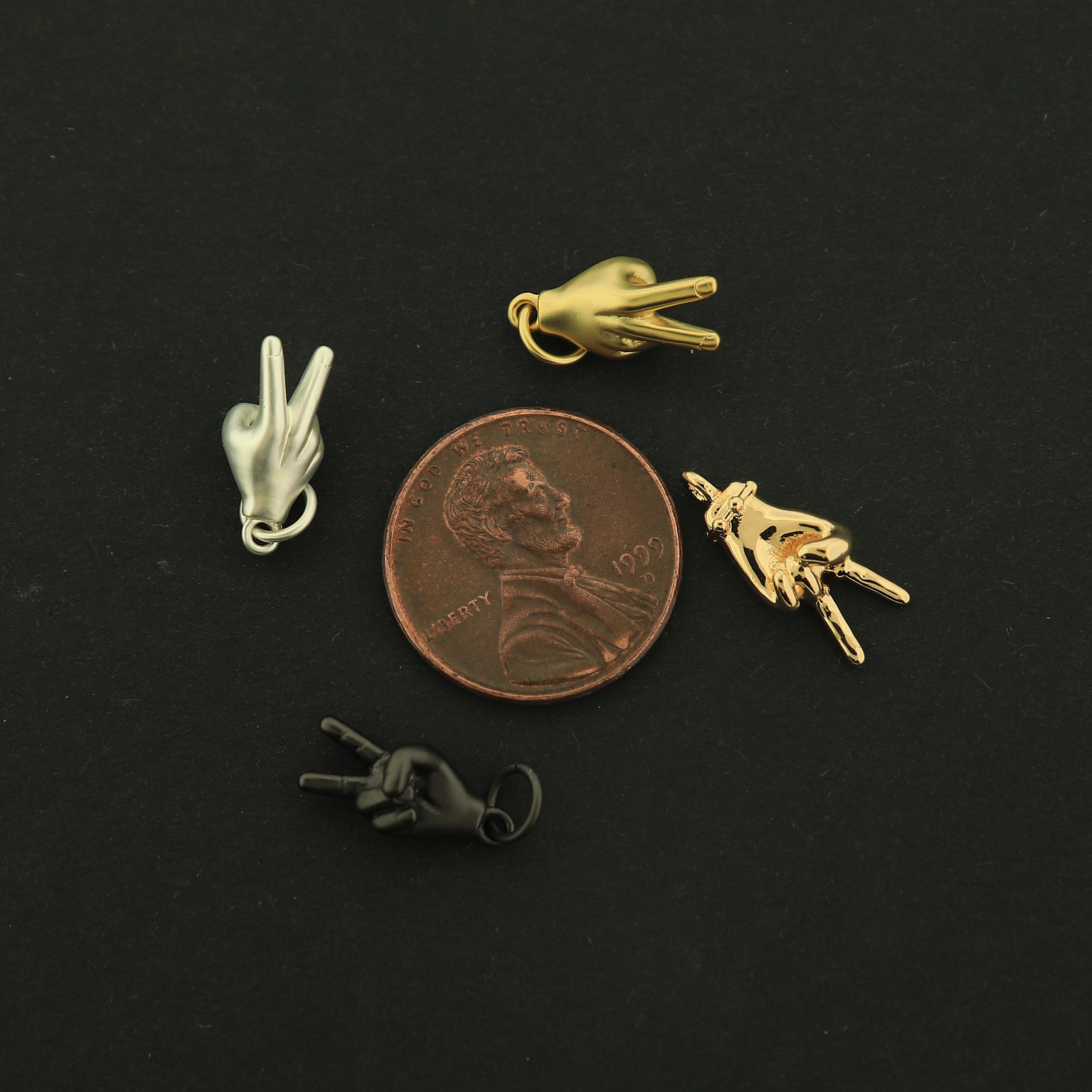 18k Gold Peace Sign Charm - Hand Sign Pendants - 18k Matte Gold Plated - Choose Your Tone