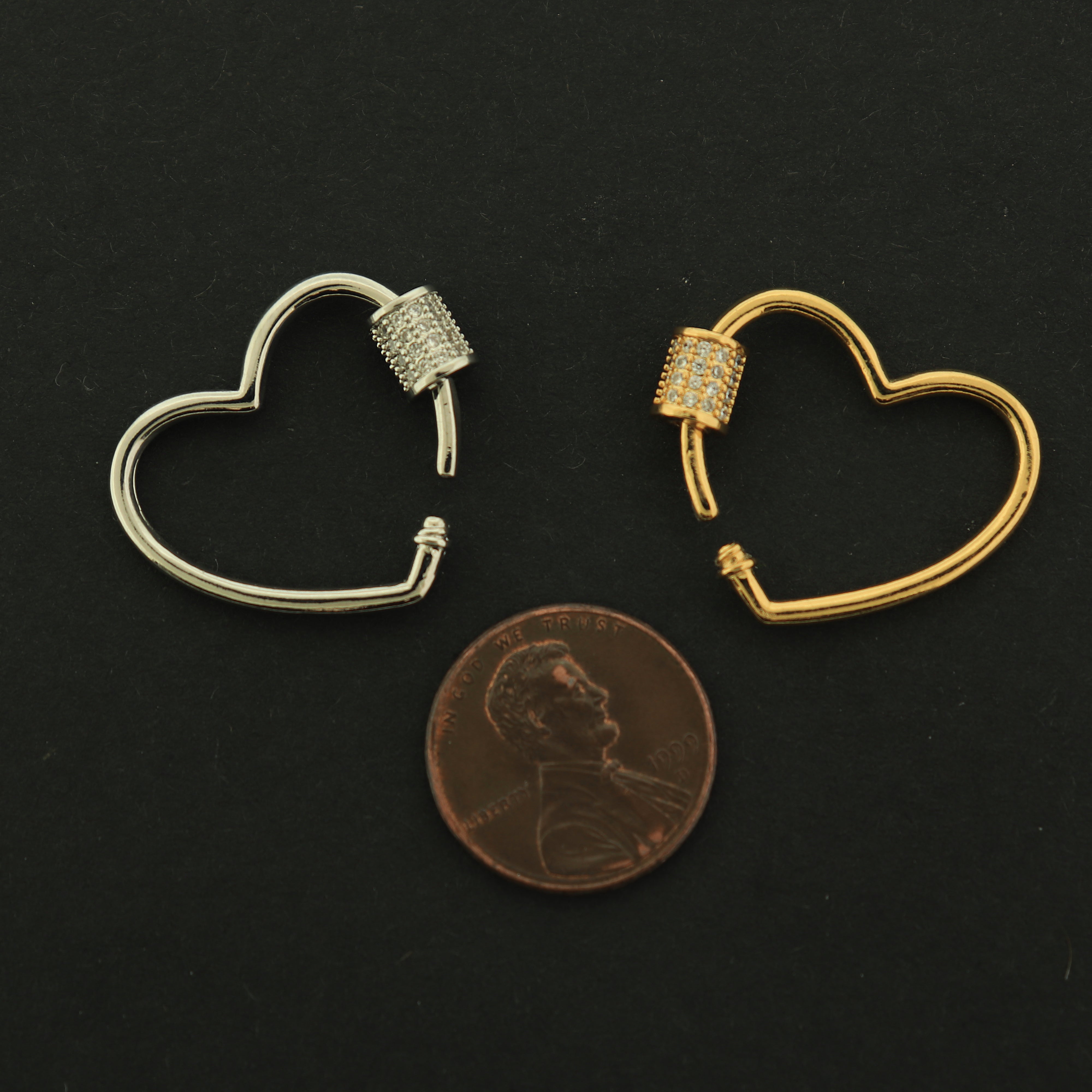 18k Gold Screw Clasp - Heart Carabiner Clasp - 18k Gold Plated - Choose Your Tone