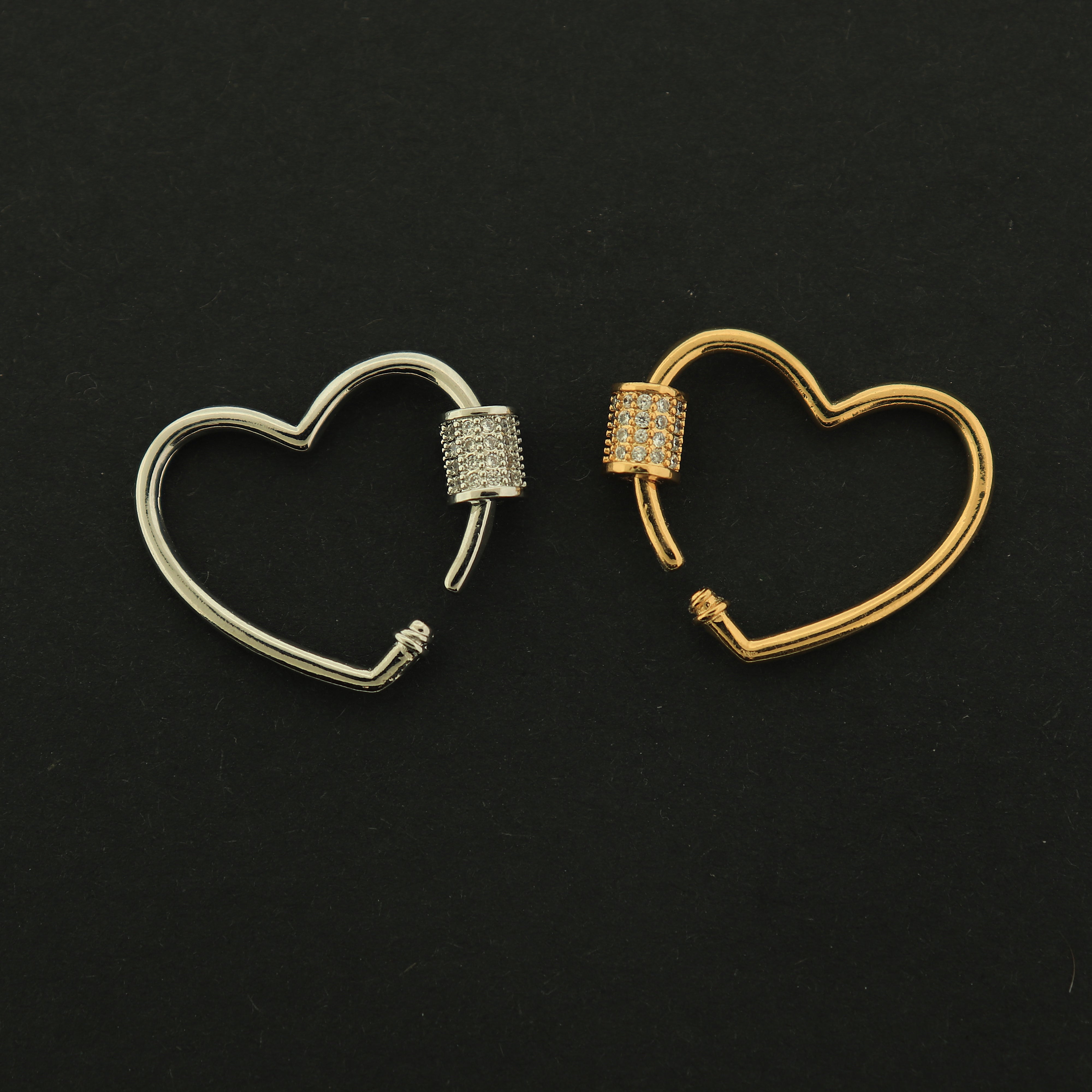 18k Gold Screw Clasp - Heart Carabiner Clasp - 18k Gold Plated - Choose Your Tone