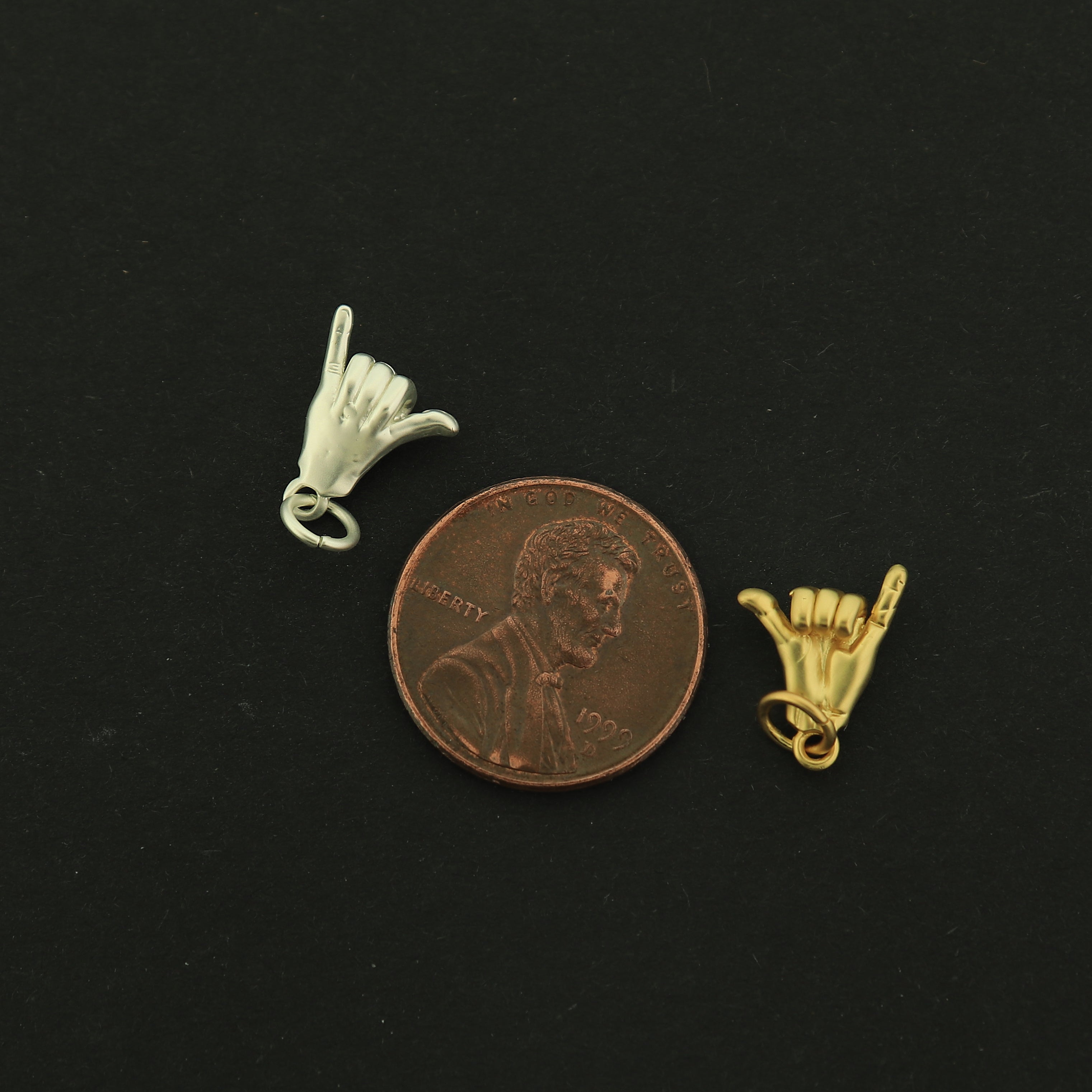 18k Gold Shaka Sign Charm - Hang Loose Aloha Pendants - 18k Matte Gold Plated - Choose Your Tone