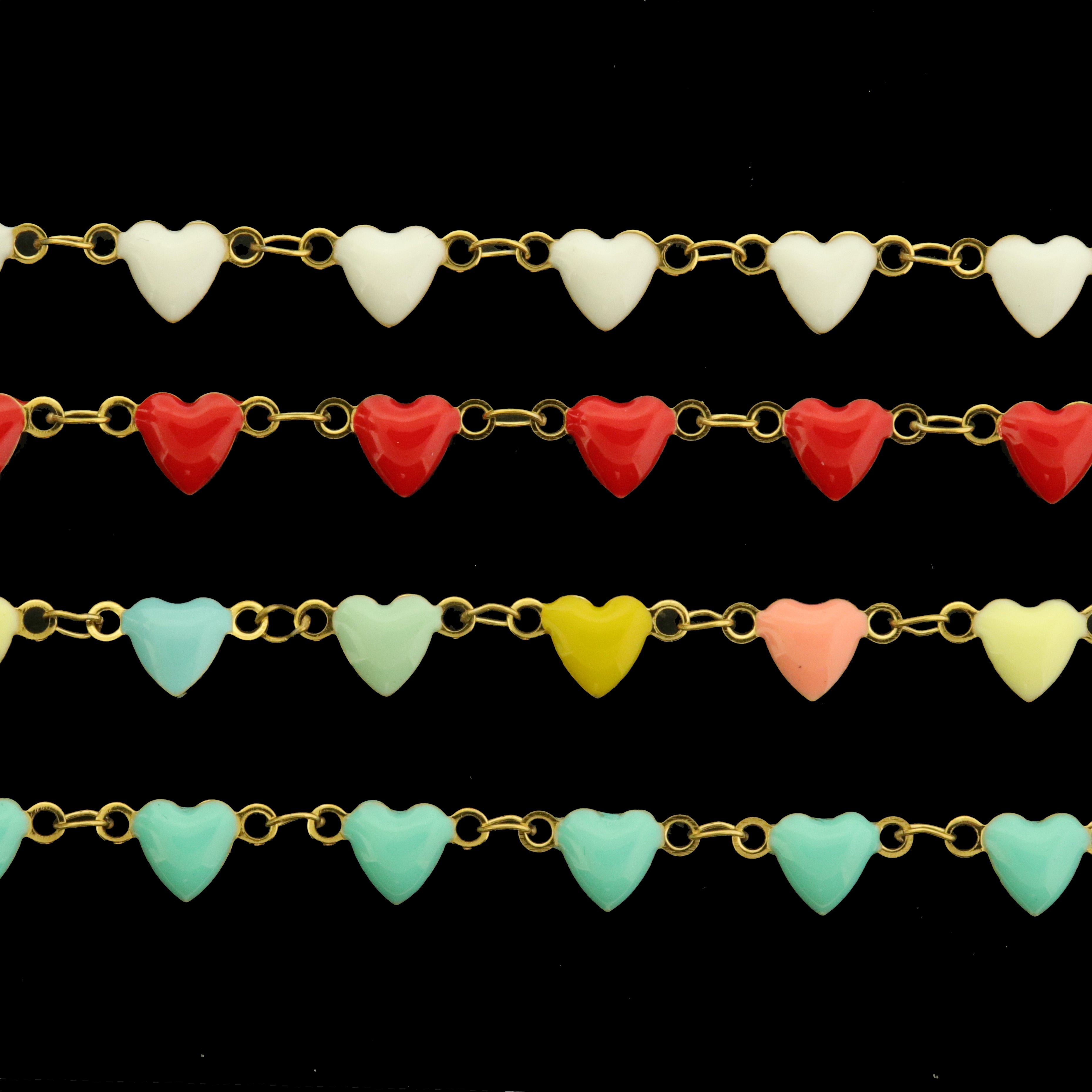 18k Gold Stainless Steel Enamel Heart Chain - 1 Meter - Choose Your Color!