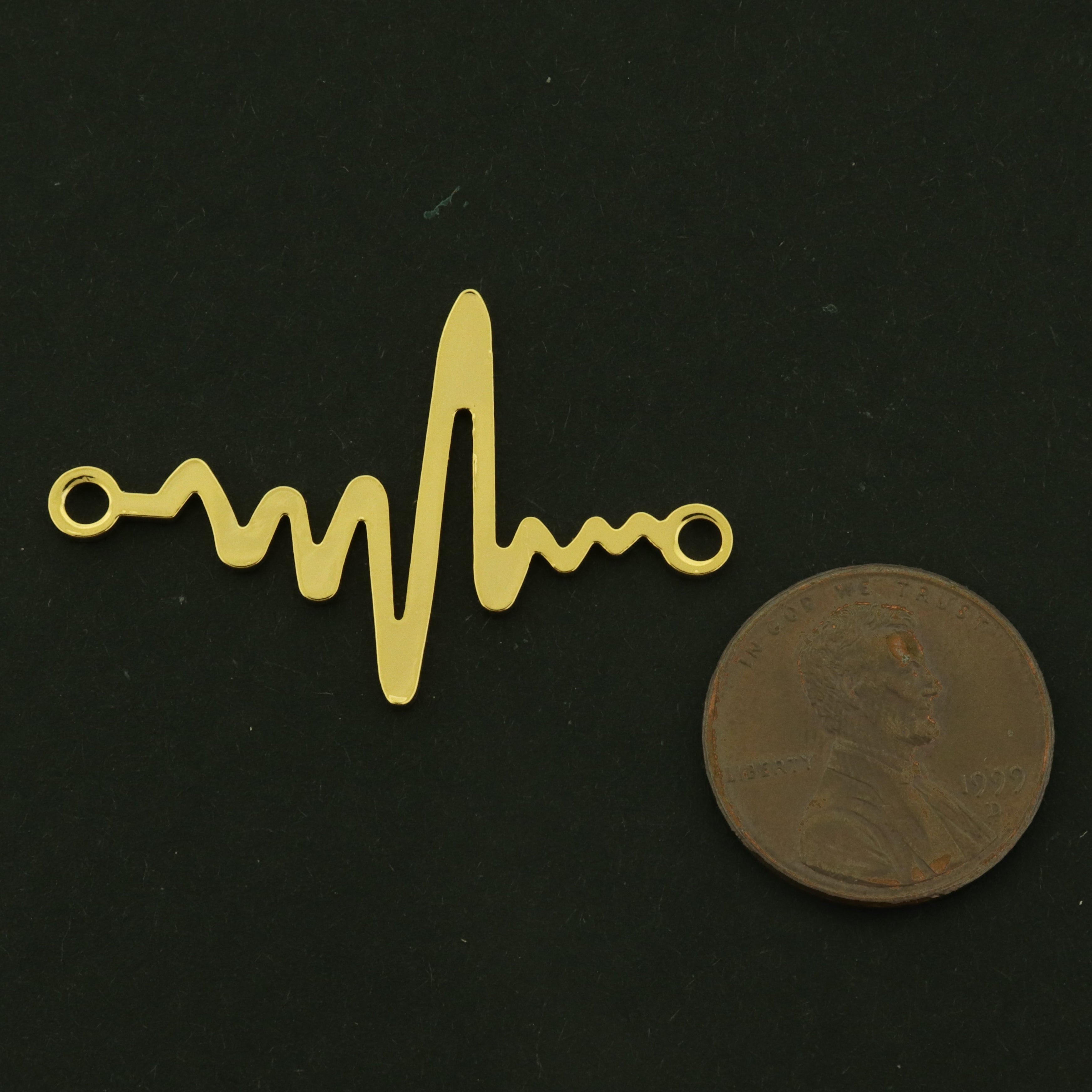 18k Heartbeat Connector Charm - Medical Pendant - 18k Gold Plated Brass - GLD745