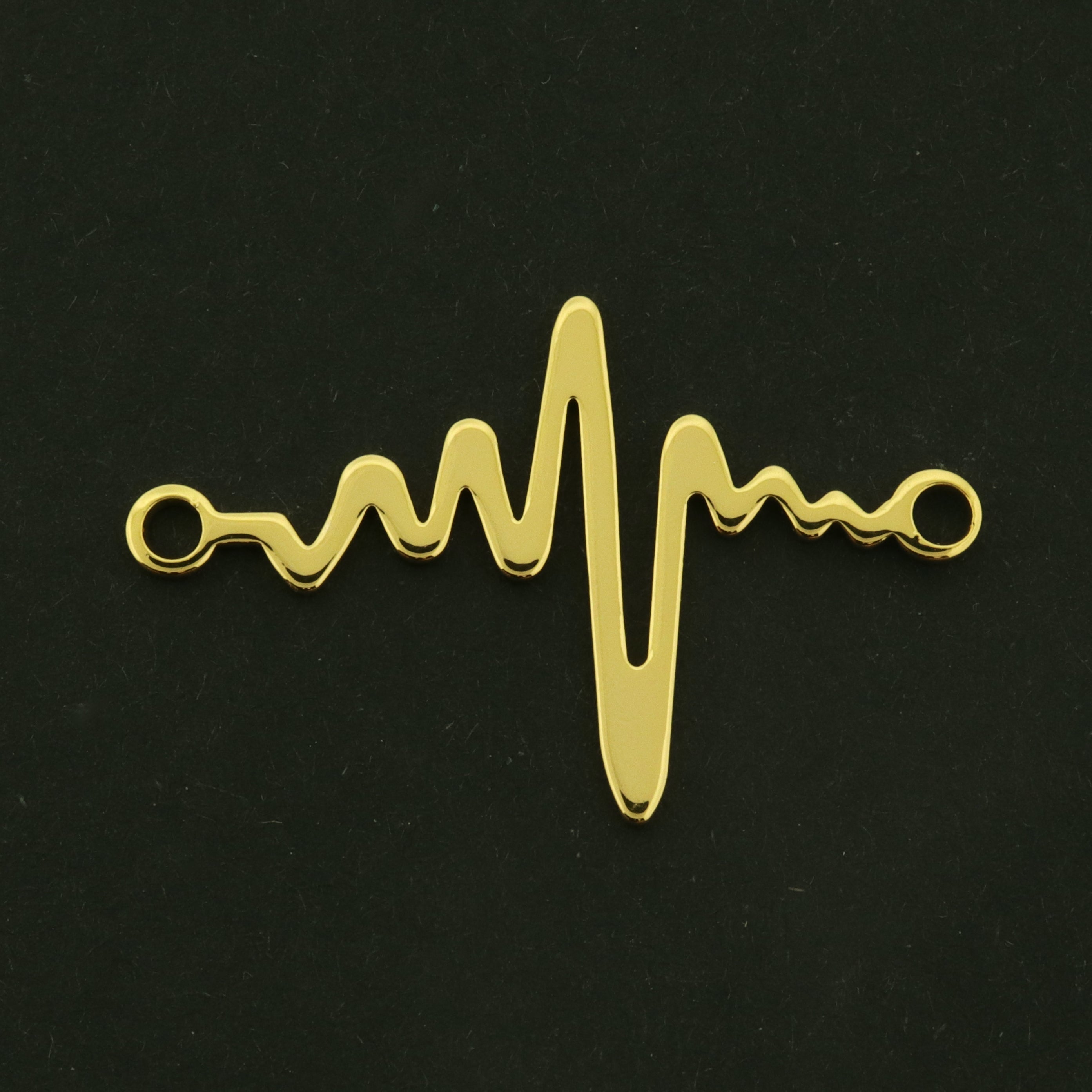 18k Heartbeat Connector Charm - Medical Pendant - 18k Gold Plated Brass - GLD745