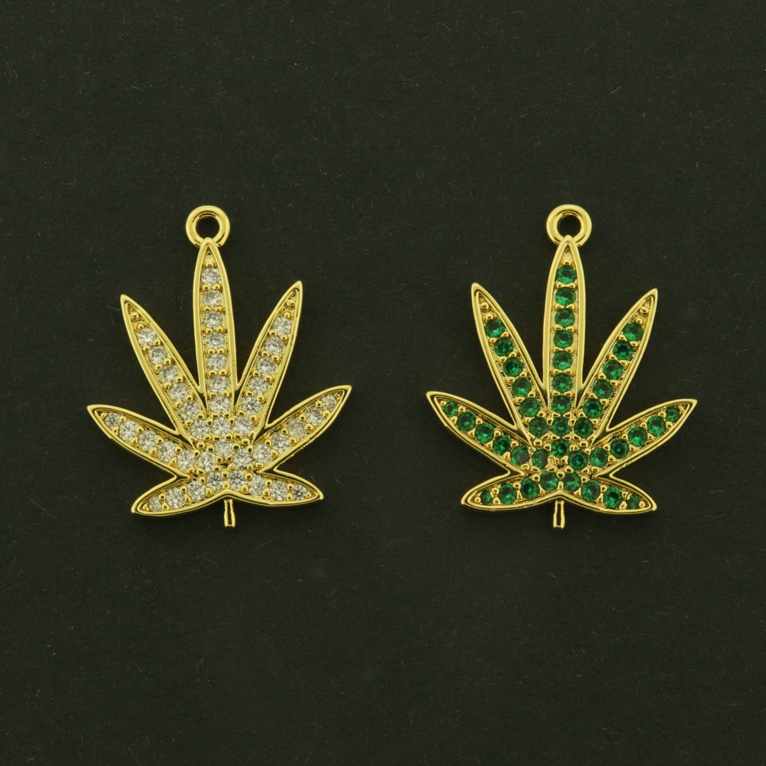18k Marijuana Charms - Weed Pendant - 18k Plated Brass with Rhinestones - Choose Your Color!