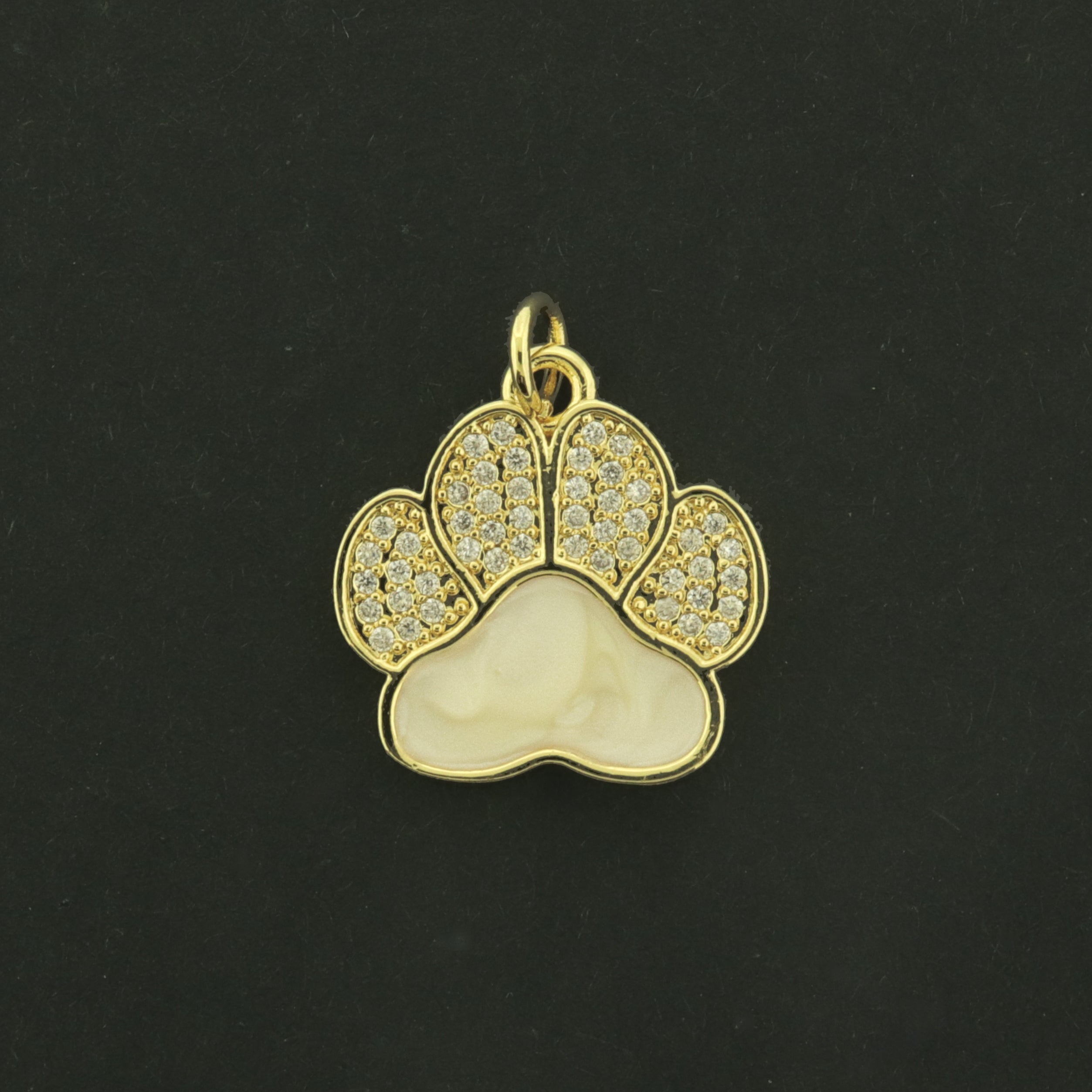 18k Paw Charm - Animal Pendant - 18k Gold Plated Brass with Shell Inlay - GLD1111