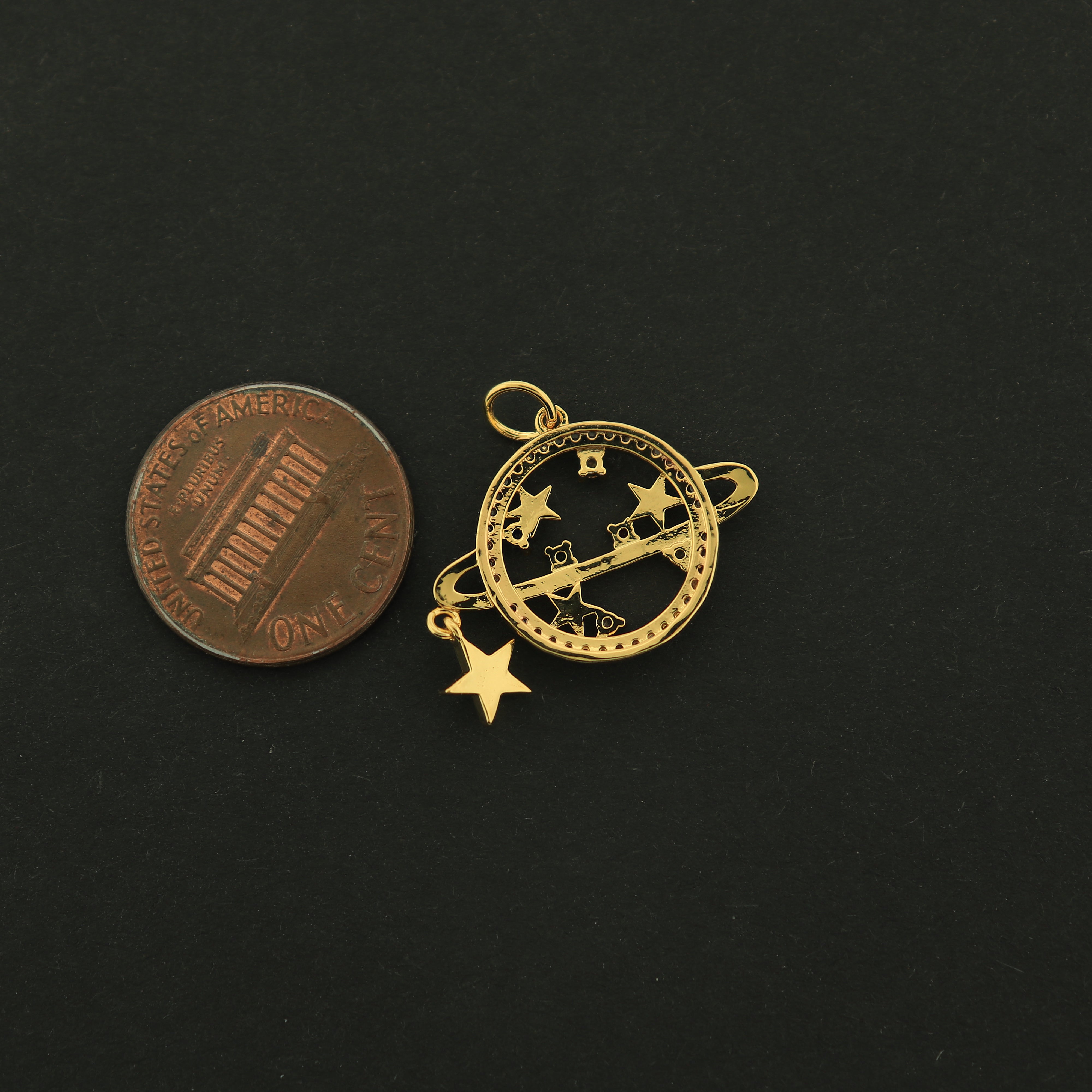 Breloque planète et étoile 18 carats - Pendentif céleste - Plaqué or 18 carats - GLD476