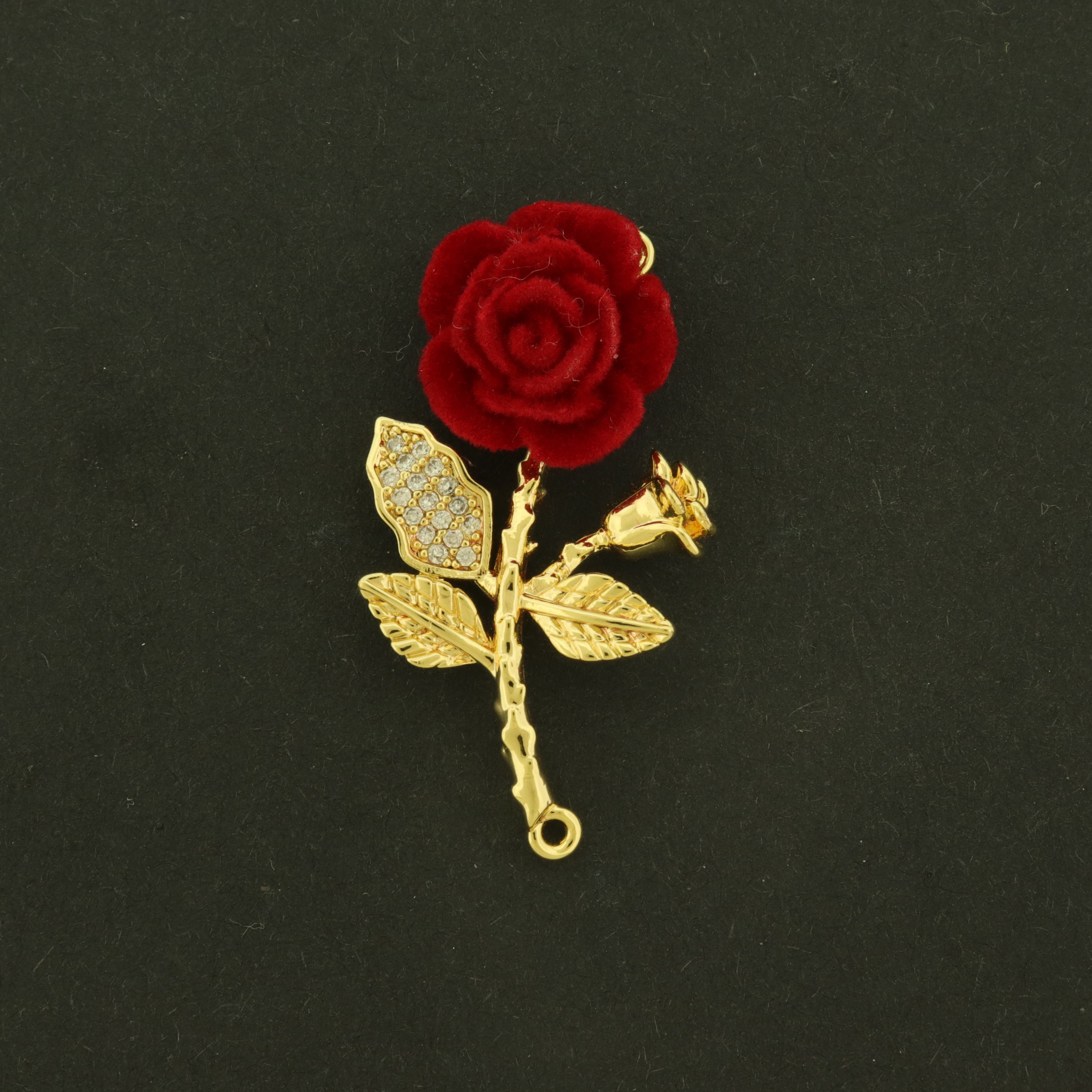 18k Rose Connector Charms - Love Pendant 3D - 18k Gold Plated Brass with CZs - GLD1126