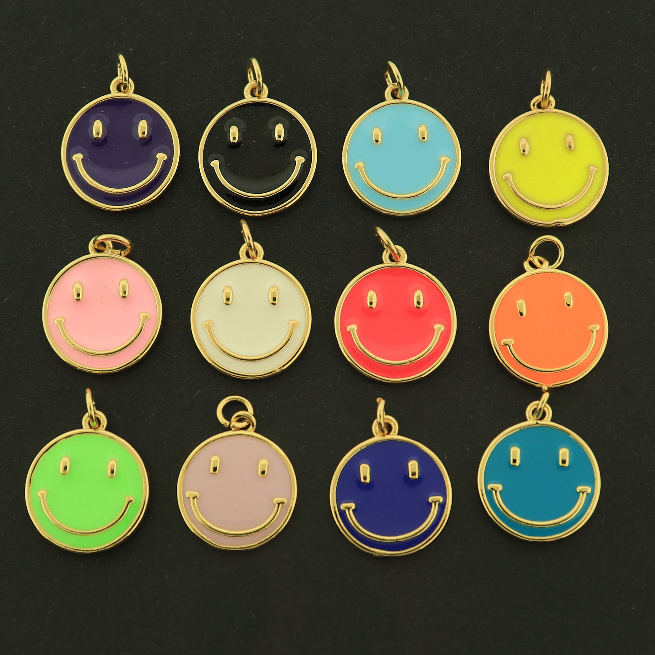 18k Smile Charm - Smiley Face Pendant - Choose Your Color - 18k Gold Plated