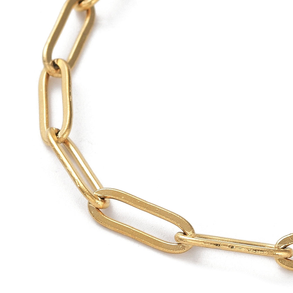 18k Stainless Steel Paperclip Necklace - 15" + 2" Extender - GLD988