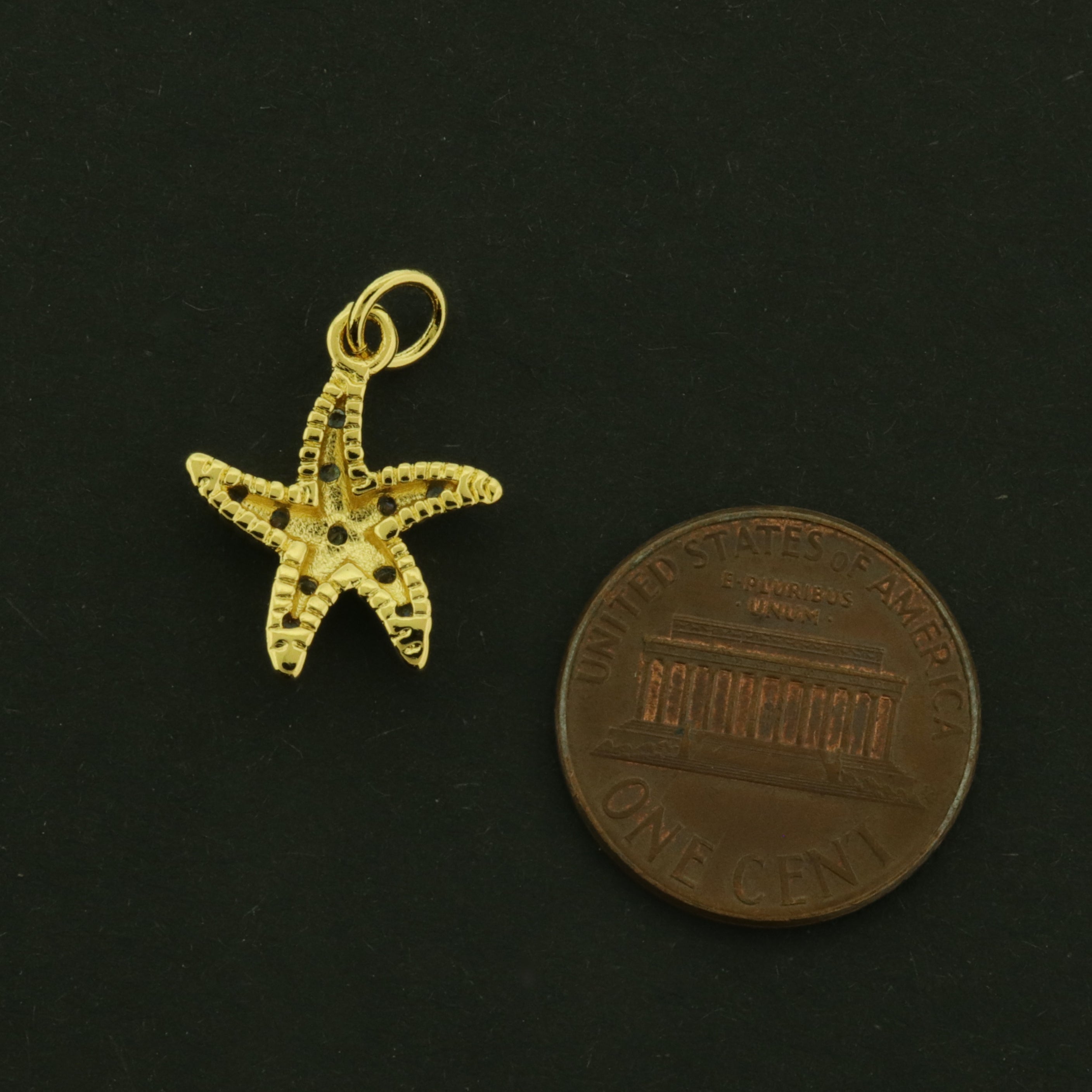 18k Starfish Charms - 18k Plated Brass with CZs - Beach Pendant - GLD1082