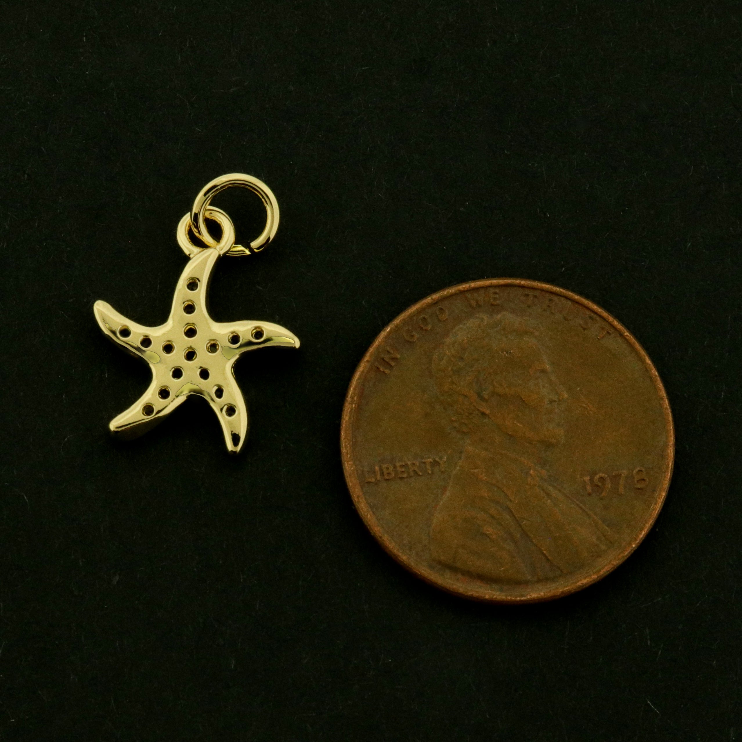 18k Starfish Charms - 18k Plated Brass with CZs - Beach Pendant - GLD1217