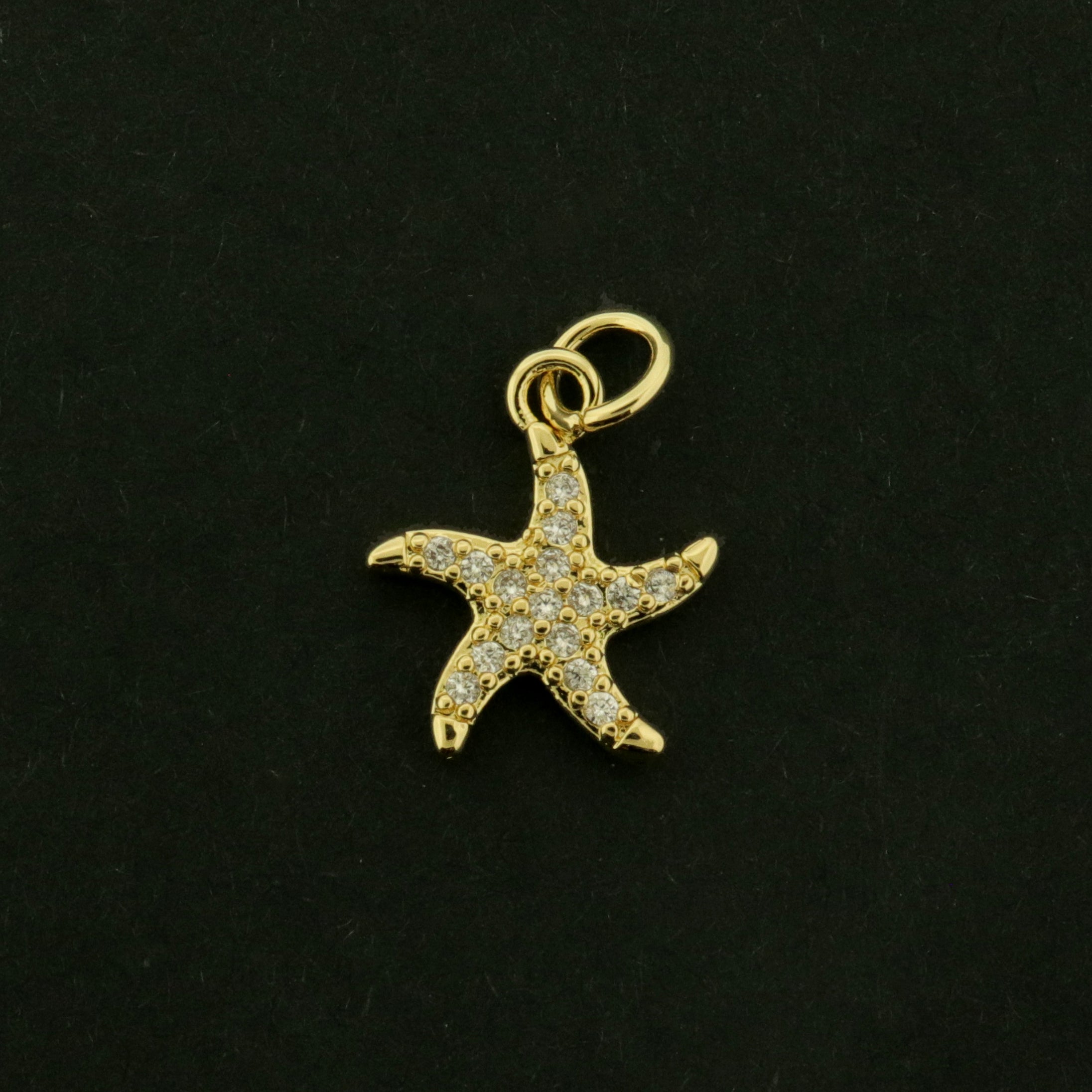 18k Starfish Charms - 18k Plated Brass with CZs - Beach Pendant - GLD1217