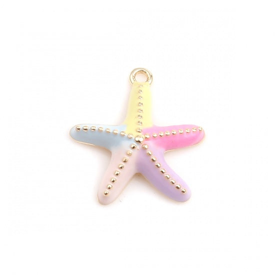 18k Starfish Charms - 18k Plated Brass with Enamel - Beach Pendant - GLD1219