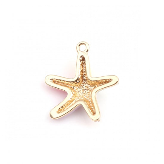 18k Starfish Charms - 18k Plated Brass with Enamel - Beach Pendant - GLD1219