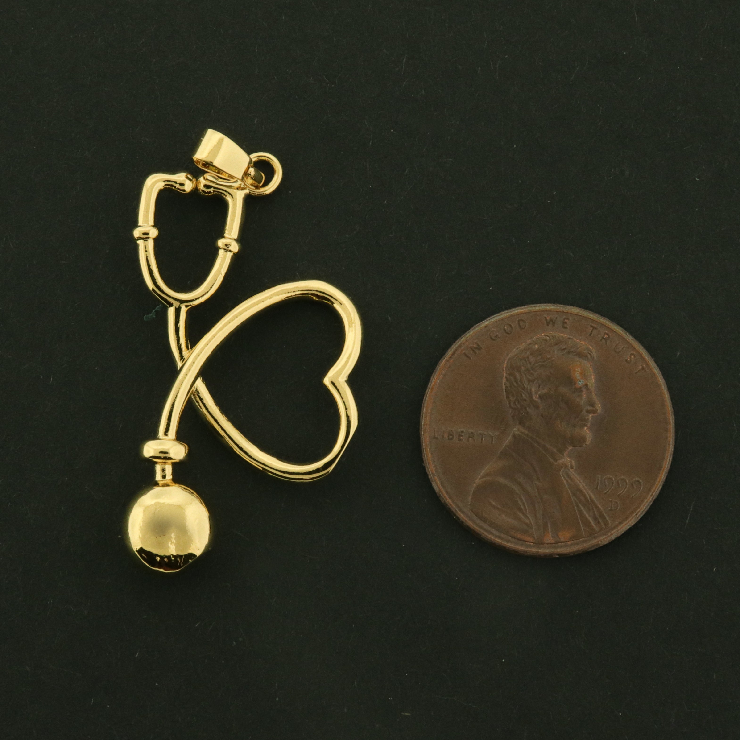18k Stethoscope Charm - Medical Pendant - 18k Gold Plated Brass - GLD1112