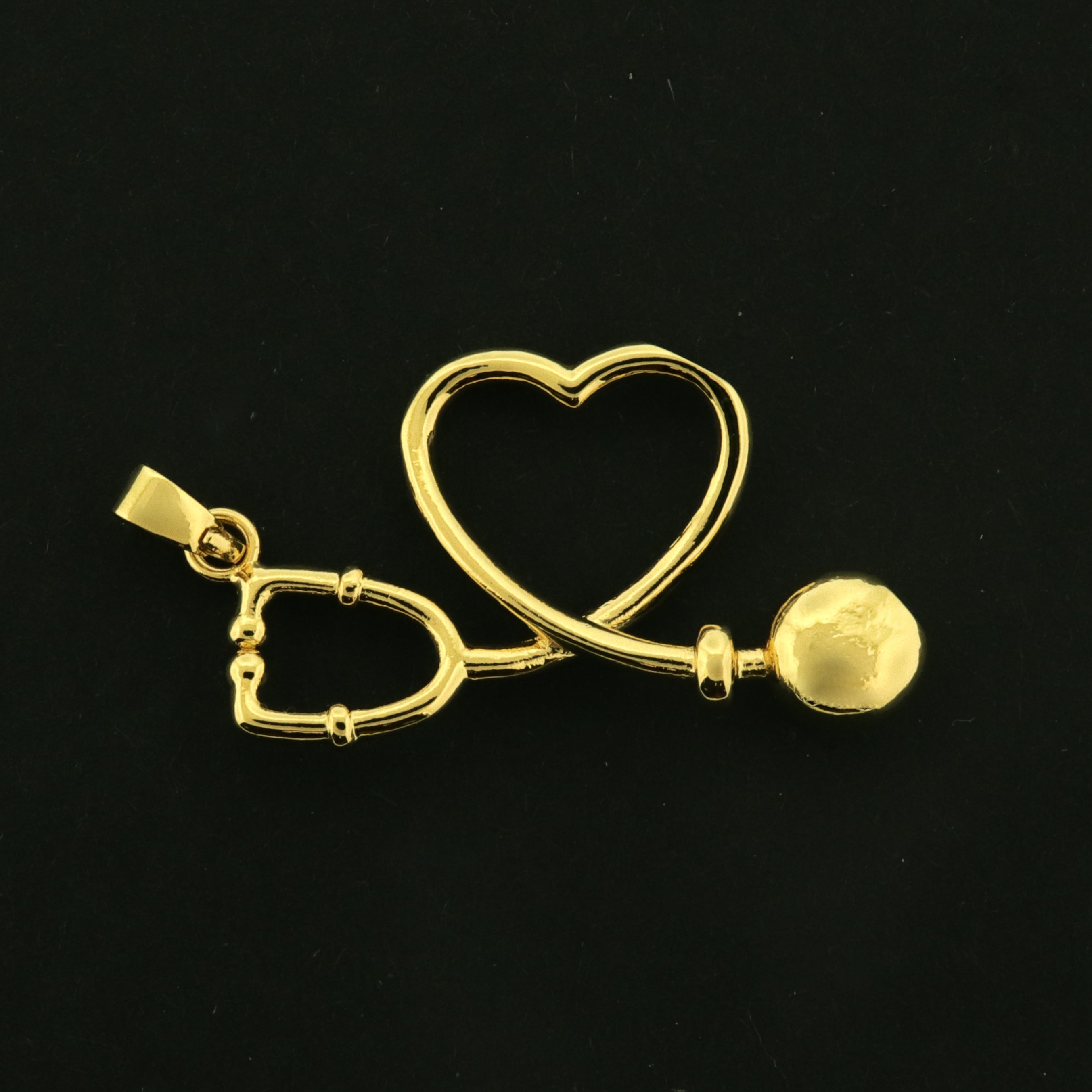 18k Stethoscope Charm - Medical Pendant - 18k Gold Plated Brass - GLD1112