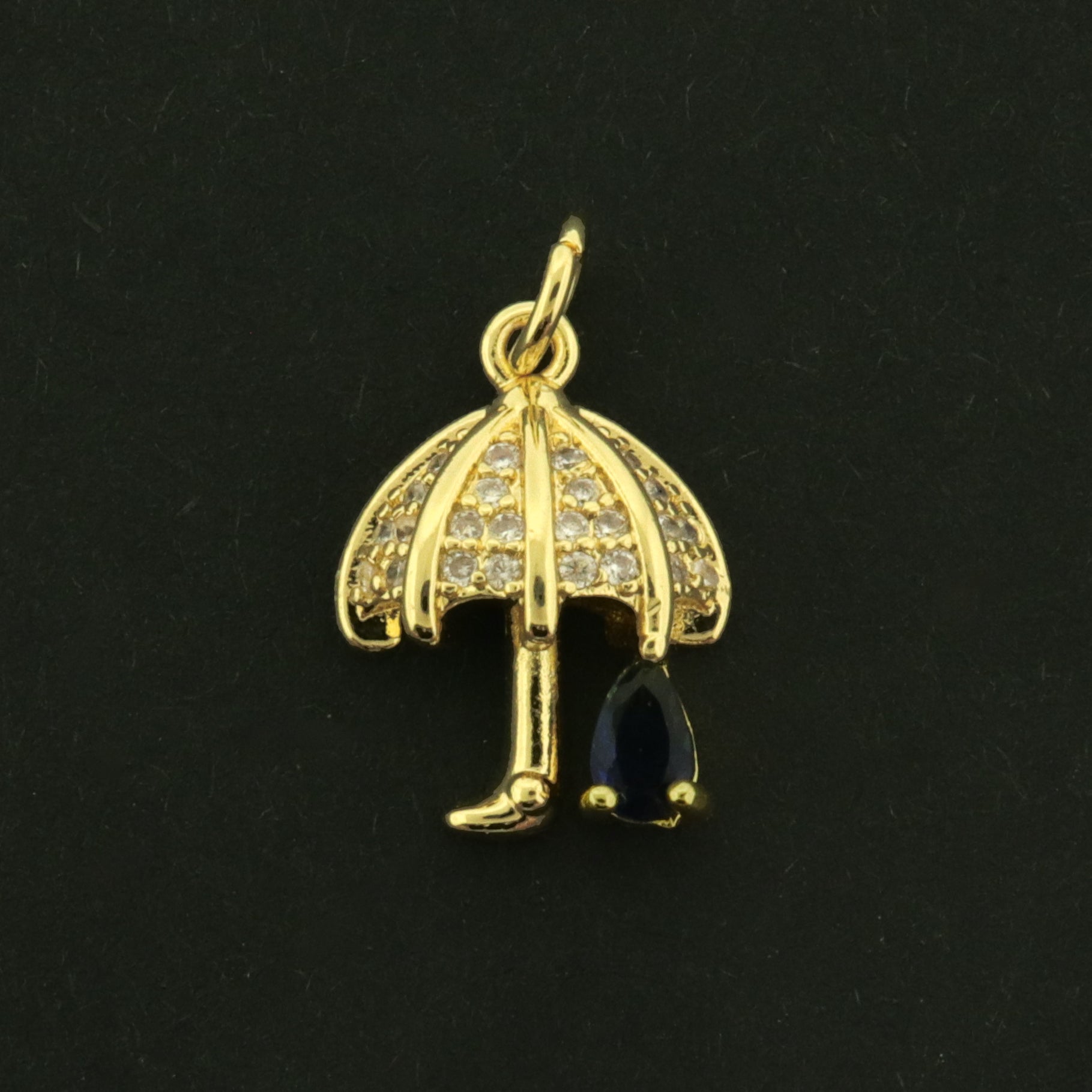 18k Umbrella Charm - Celestial Pendant - 18k Gold Plated Brass with CZs - GLD1134
