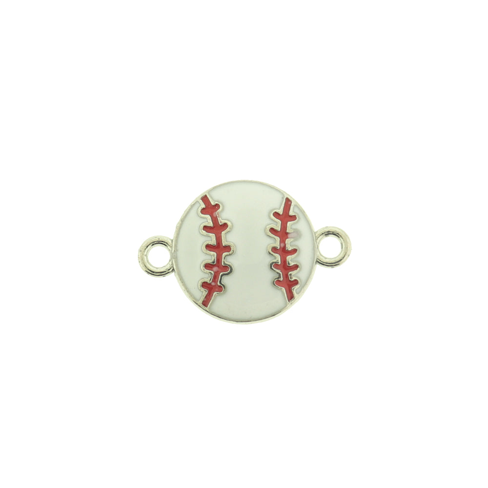 2 Baseball Silver Tone Enamel Connector Charms - E583
