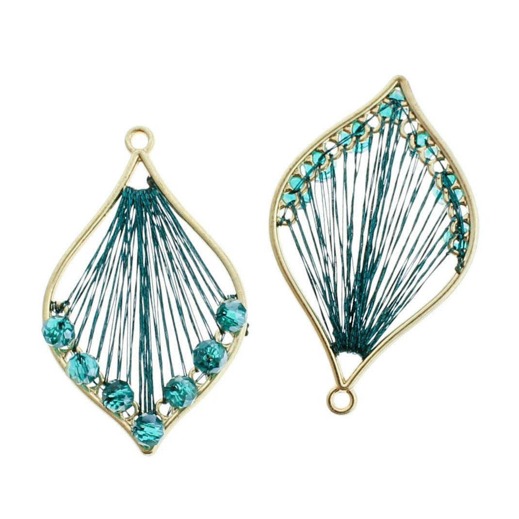 2 pendentifs dorés tissés avec perles roses - TSP260