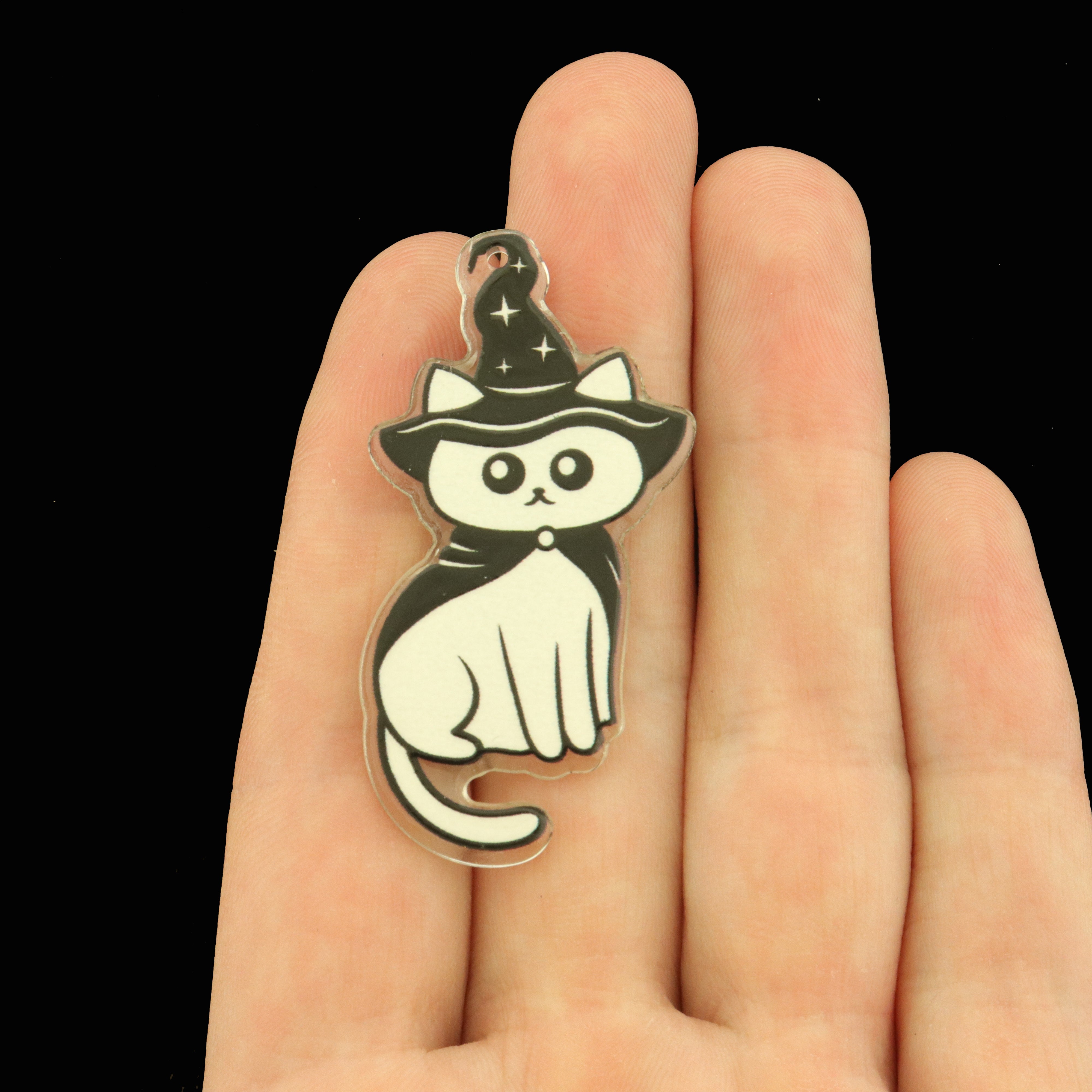 2 Black Cat Witch Halloween Acrylic Charms 2 Sided - K688