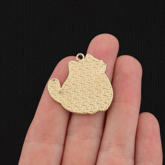 2 Black Cat with Mountain Scene Gold Tone Enamel Charms - E140