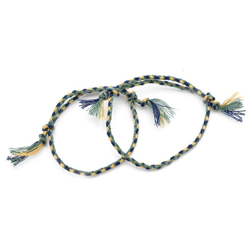 Bracelets Coton Tressé 9" - 1.2mm - Violet Jaune Bleu - 2 Bracelets - N724