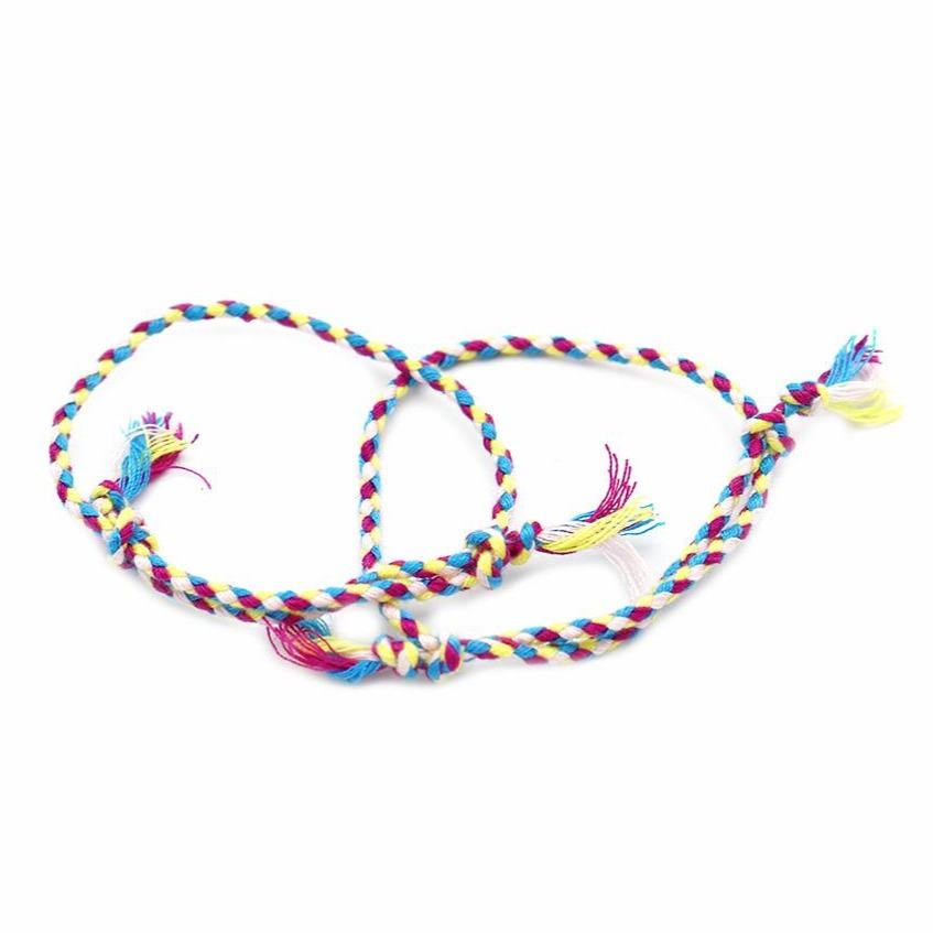 Bracelets Coton Tressé 9" - 1.2mm - Violet Jaune Bleu - 2 Bracelets - N724