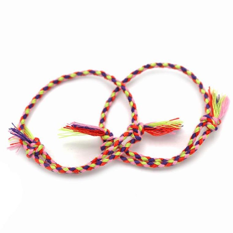 Bracelets Coton Tressé 9" - 1.2mm - Violet Jaune Bleu - 2 Bracelets - N724
