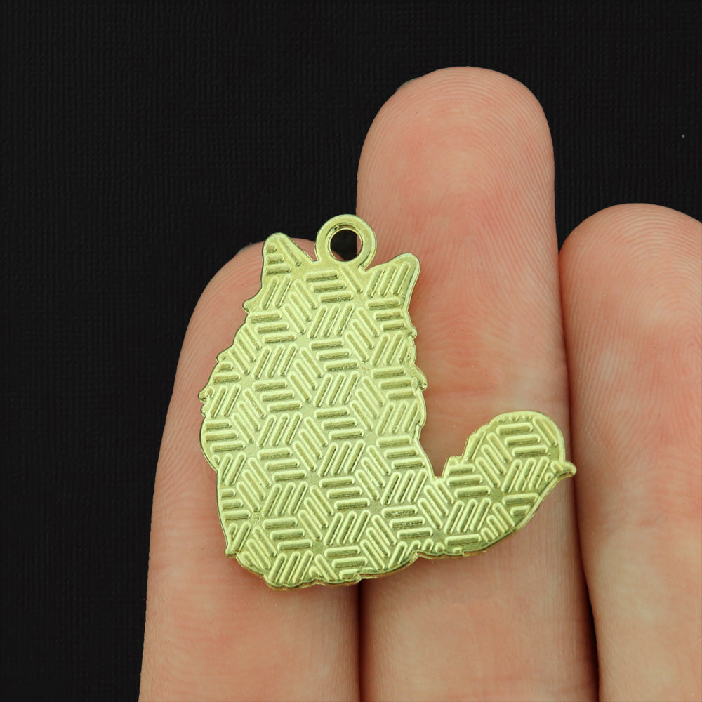 2 Brown and White Cat Gold Tone Enamel Charms - E156