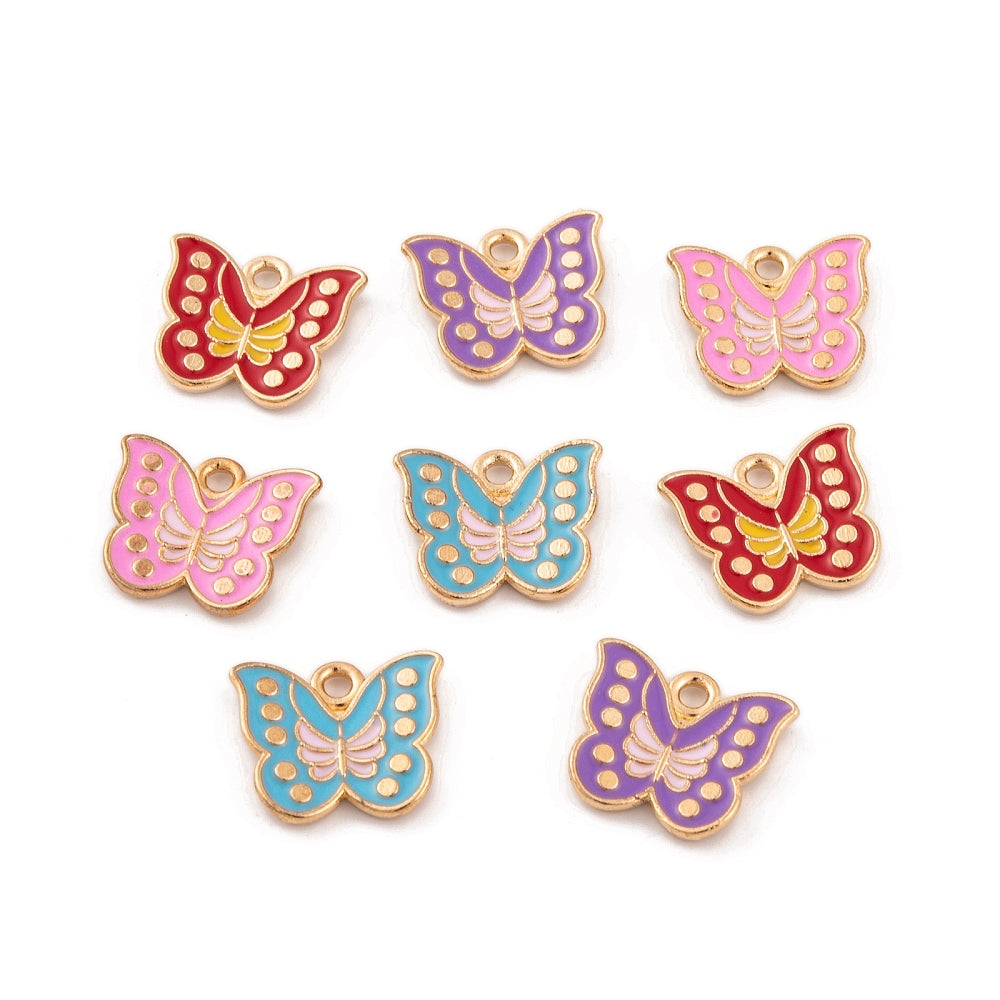 2 Butterfly Black Enamel Charms With Inset Rhinestones - E510