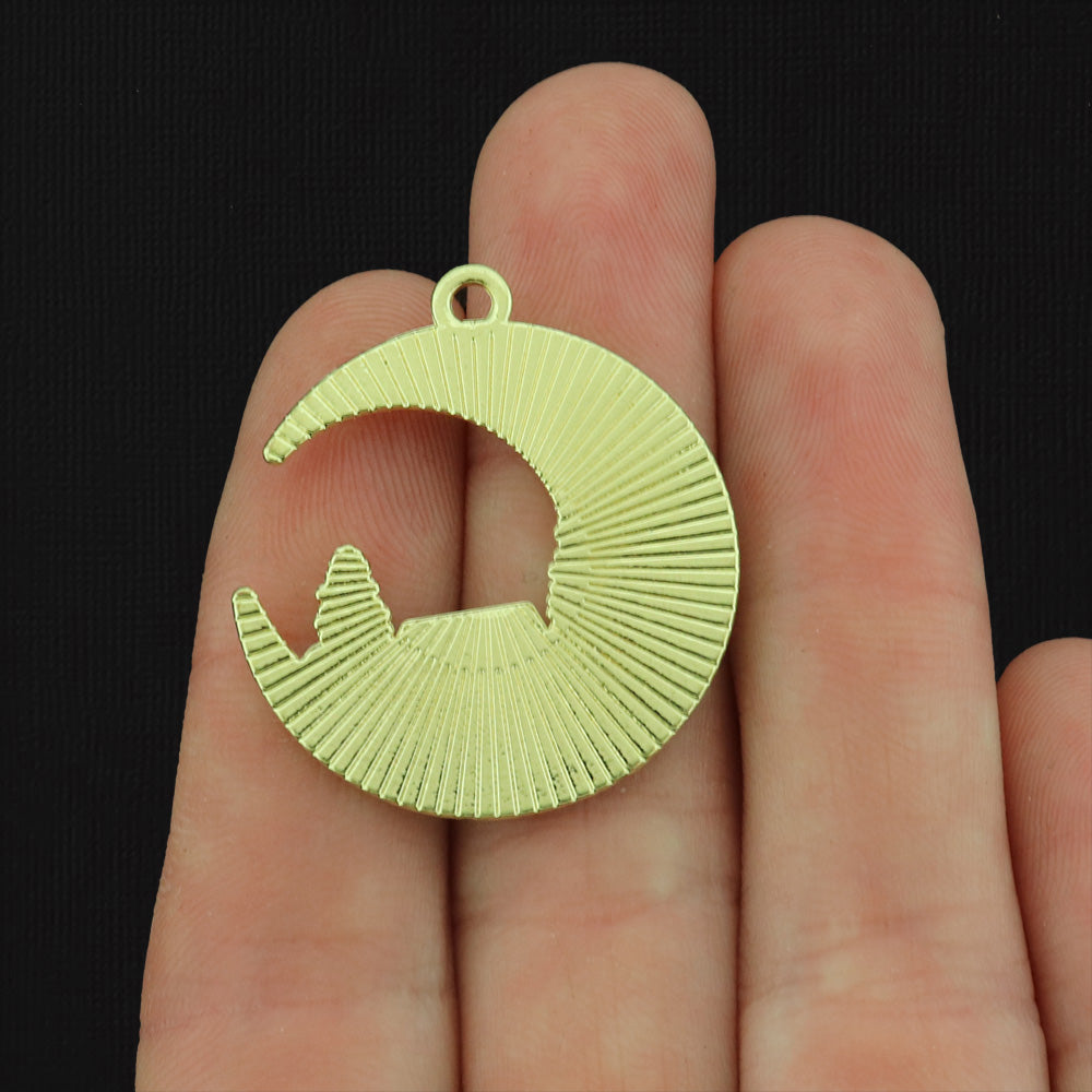 2 Cabin Crescent Moon Gold Tone Enamel Charms - E434