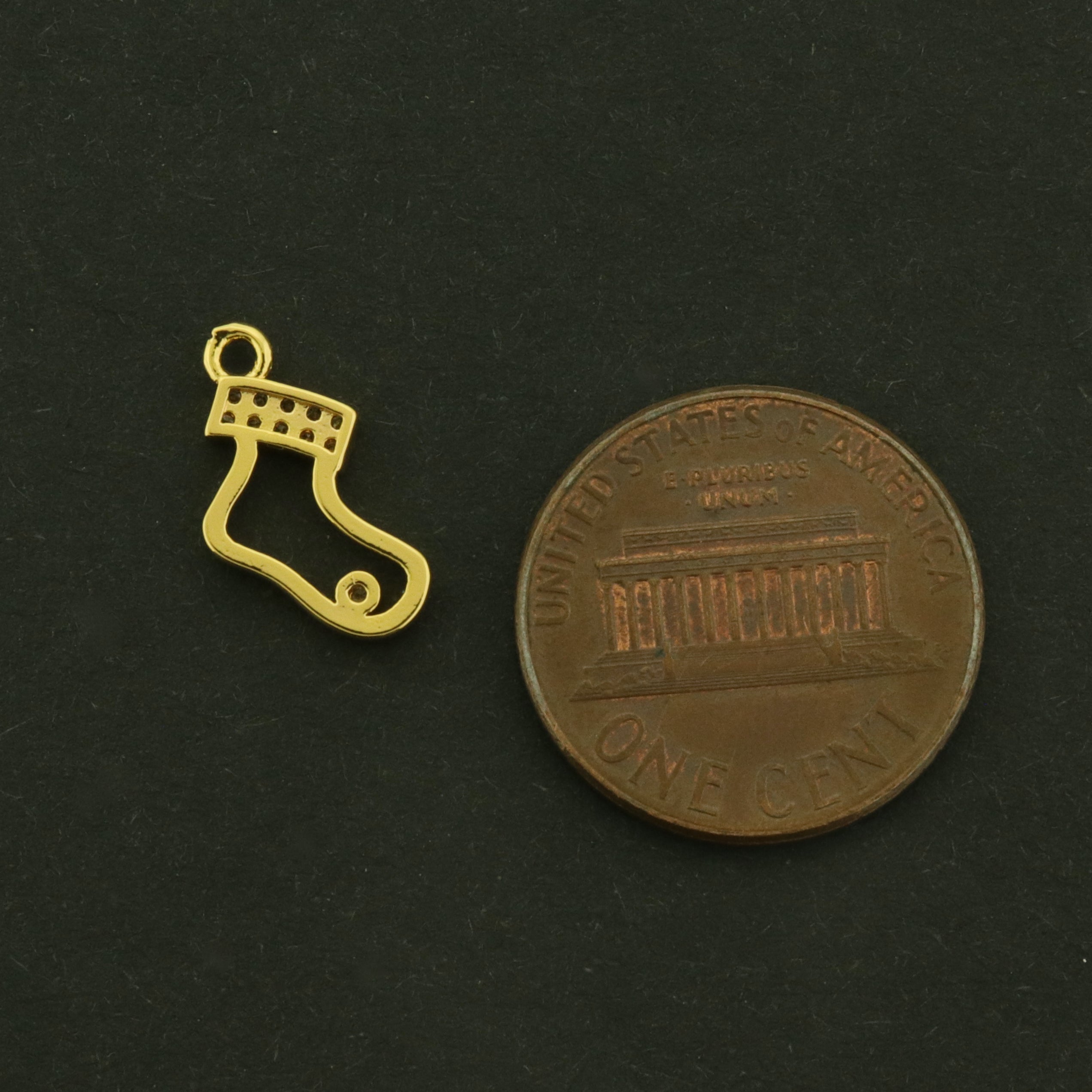 2 Christmas Stocking Charms - 18k Plated Brass with CZs - GLD1077