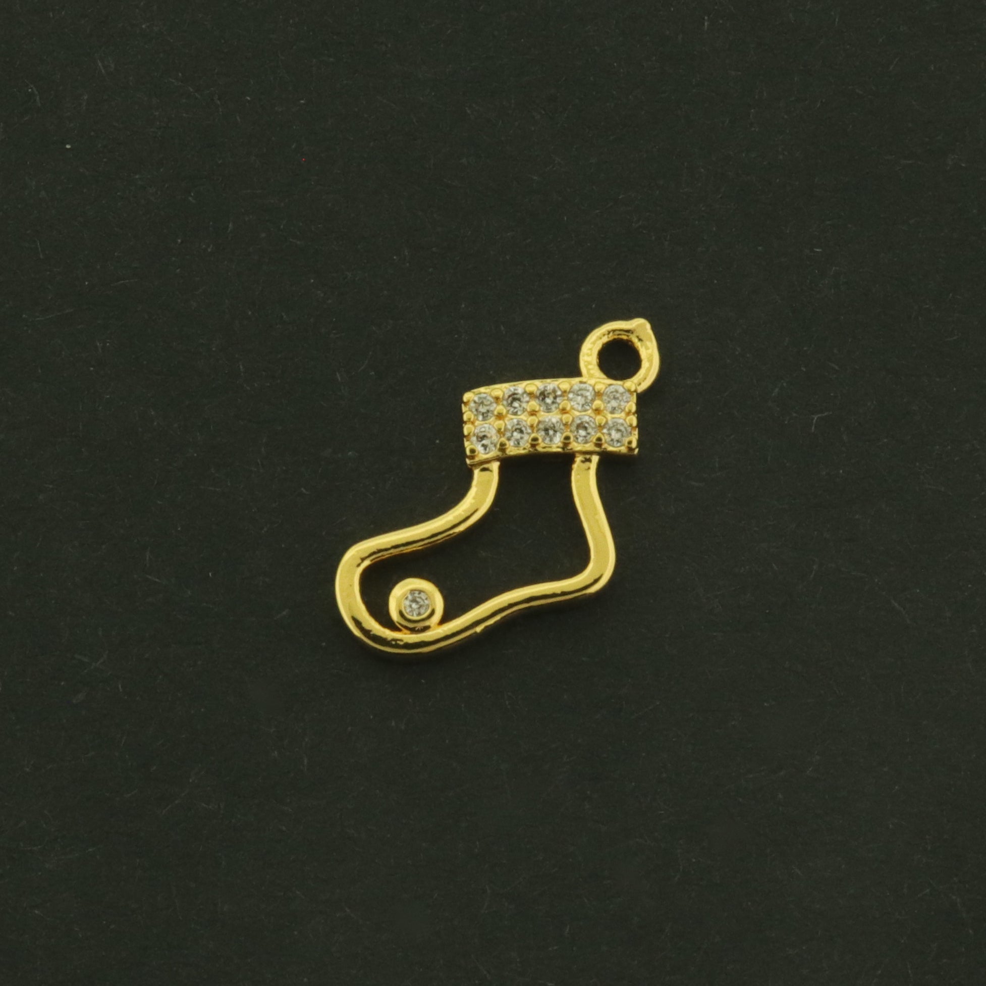 2 Christmas Stocking Charms - 18k Plated Brass with CZs - GLD1077